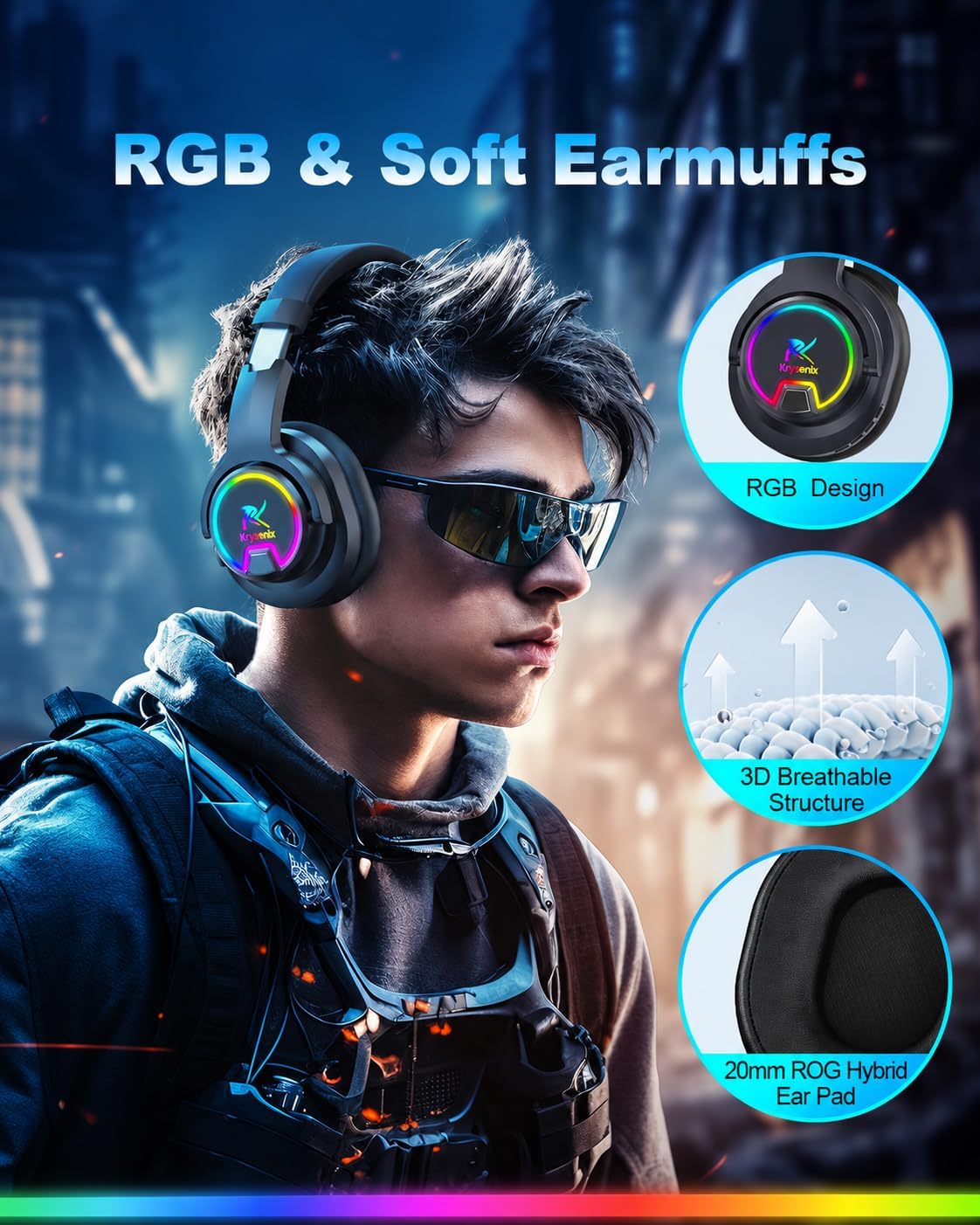 Krysenix PG3 Wireless Gaming Headset with Mic for PS5, PC, PS4, Mac, Switch