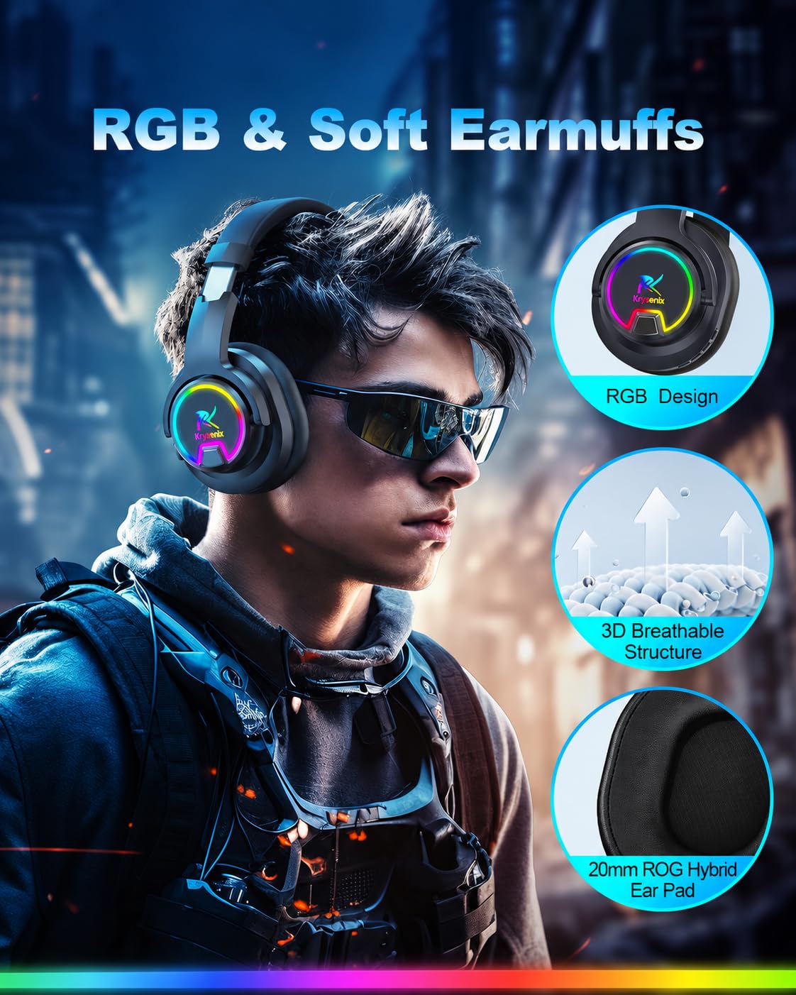 Krysenix PG3 Wireless Gaming Headset with Mic for PS5, PC, PS4, Mac, Switch