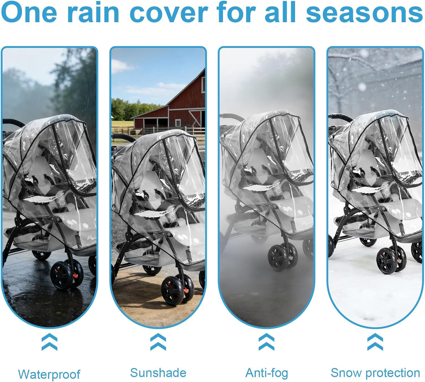 Universal Pushchair Rain Cover, Waterproof Breathable Pram Rain Cover with Lift-Up Window and Double Zippers,Fit for Most Pram Strollers