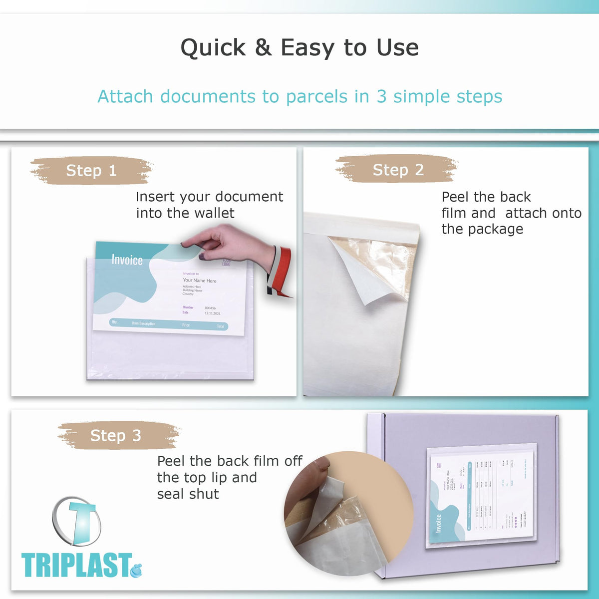 Triplast 1000 x A7 Plain Document Enclosed Wallet (95 x 125 mm) | Peel & Seal Clear Plastic Envelopes/Sleeves/Pockets/Wallets | Attach Invoices, Packing Lists & Delivery Notes to Parcels