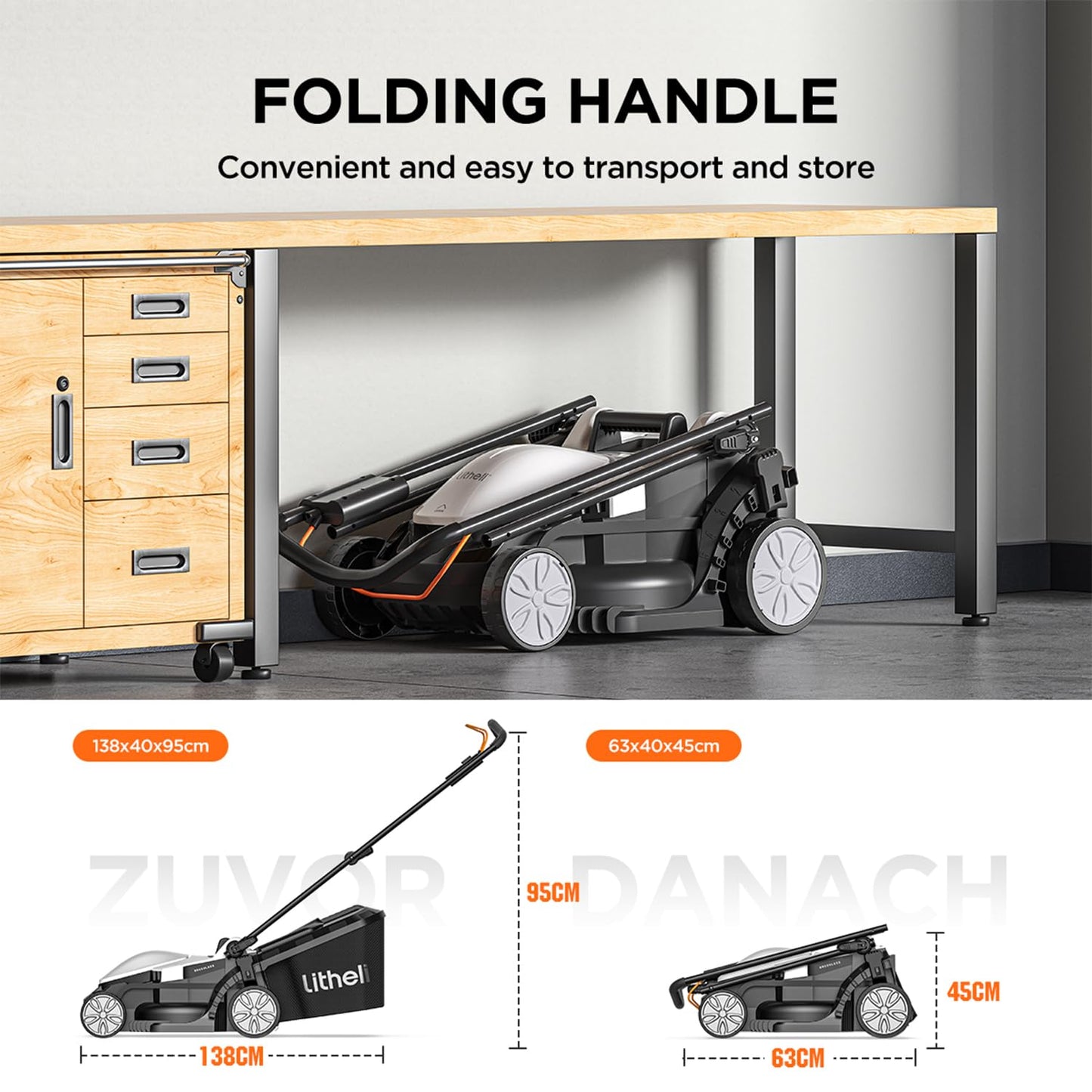 Litheli Cordless Lawnmower, 20V/33cm Cutting Width, Brushless Motor, Battery Lawn Mower, 5 Cutting Heights, 30L Grass Box, Incl. 4.0Ah Battery