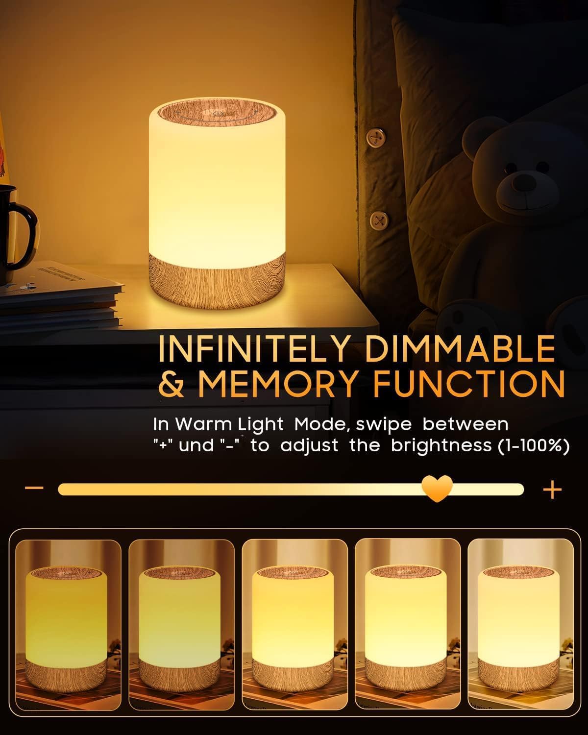MEDE Night Light, Dimmable Bedside Lamps with RGB for Toddler, Kids, Adults