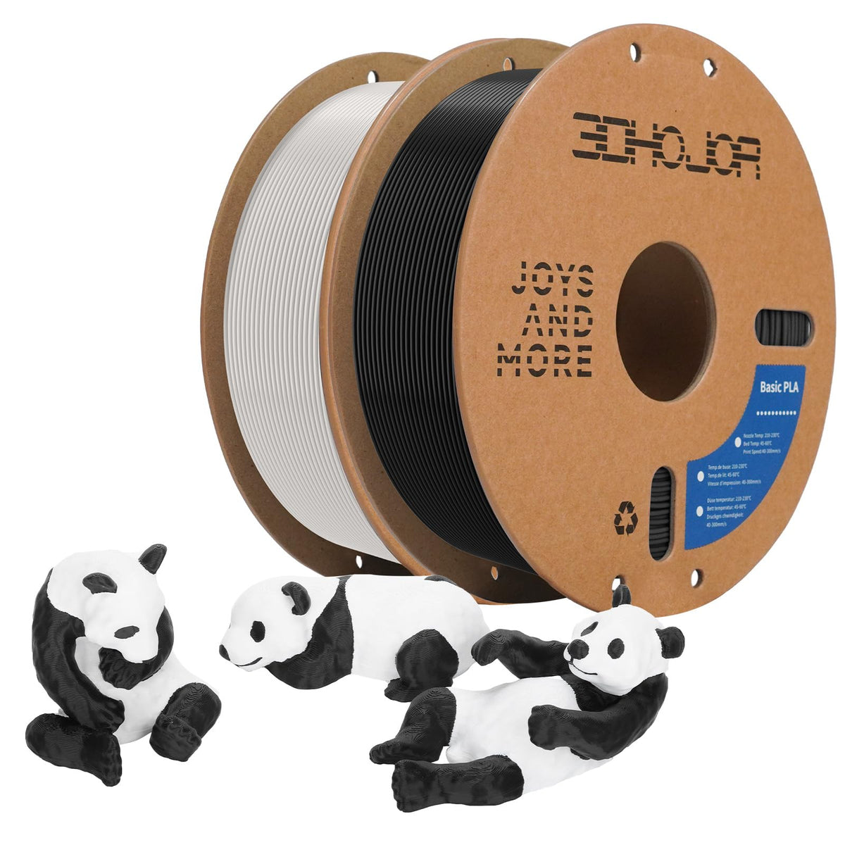 3DHoJor Basic PETG Filament 1.75mm 1kg*2 Bundle for 3D Printers-2Pack Black
