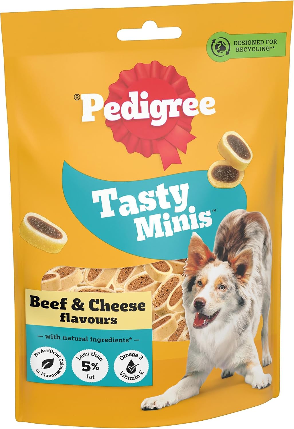 PEDIGREE TASTY MINIS Adult Dog Treats Cheese & Beef Nibbles 140g - Pack of 8, Packaging May Vary