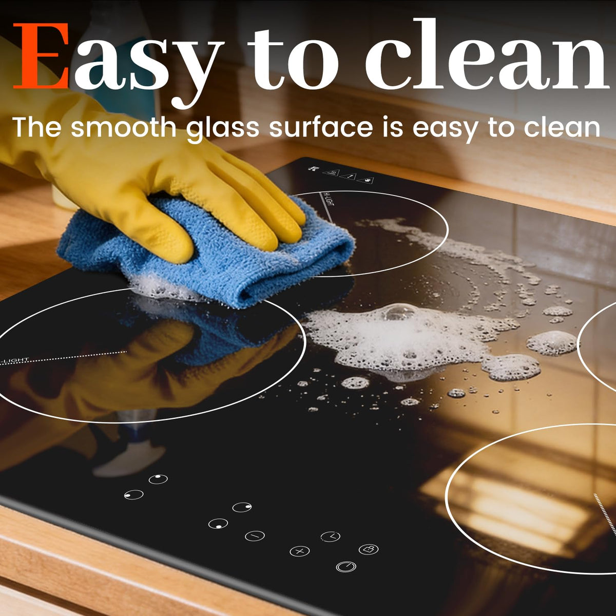 Karinear Electric Ceramic Hob 60cm 4 Zones with Built-in Extractor Hood