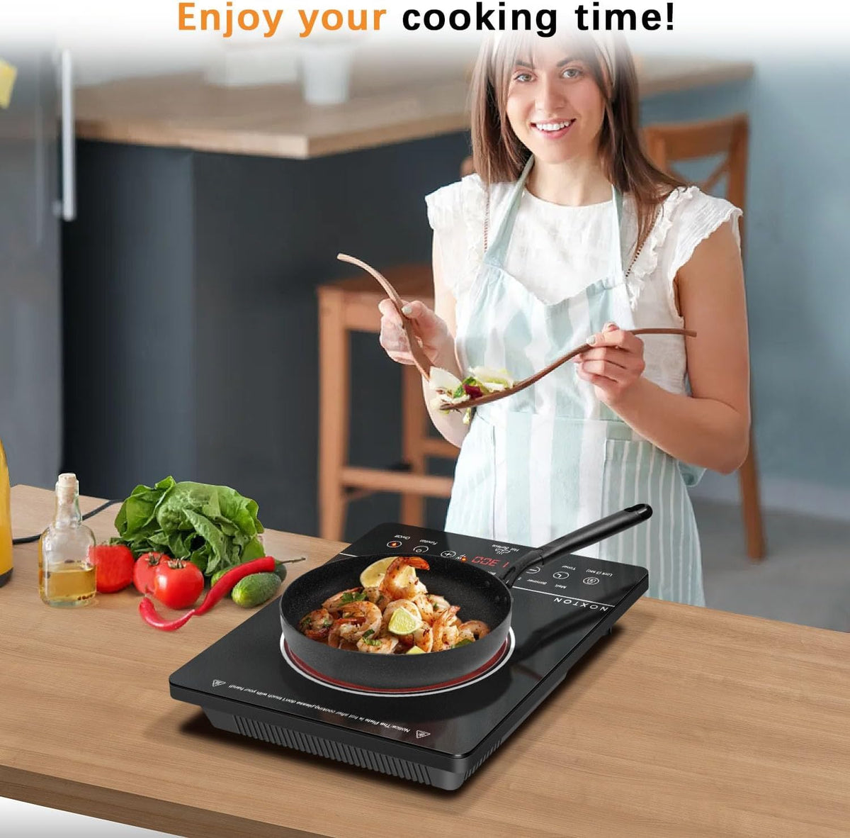 Noxton 2 Zone Ceramic Hob 30cm Electric Hob with Timer, Safe Lock, Pause Coutertop Use Hob with 13AMP Plug 2800W