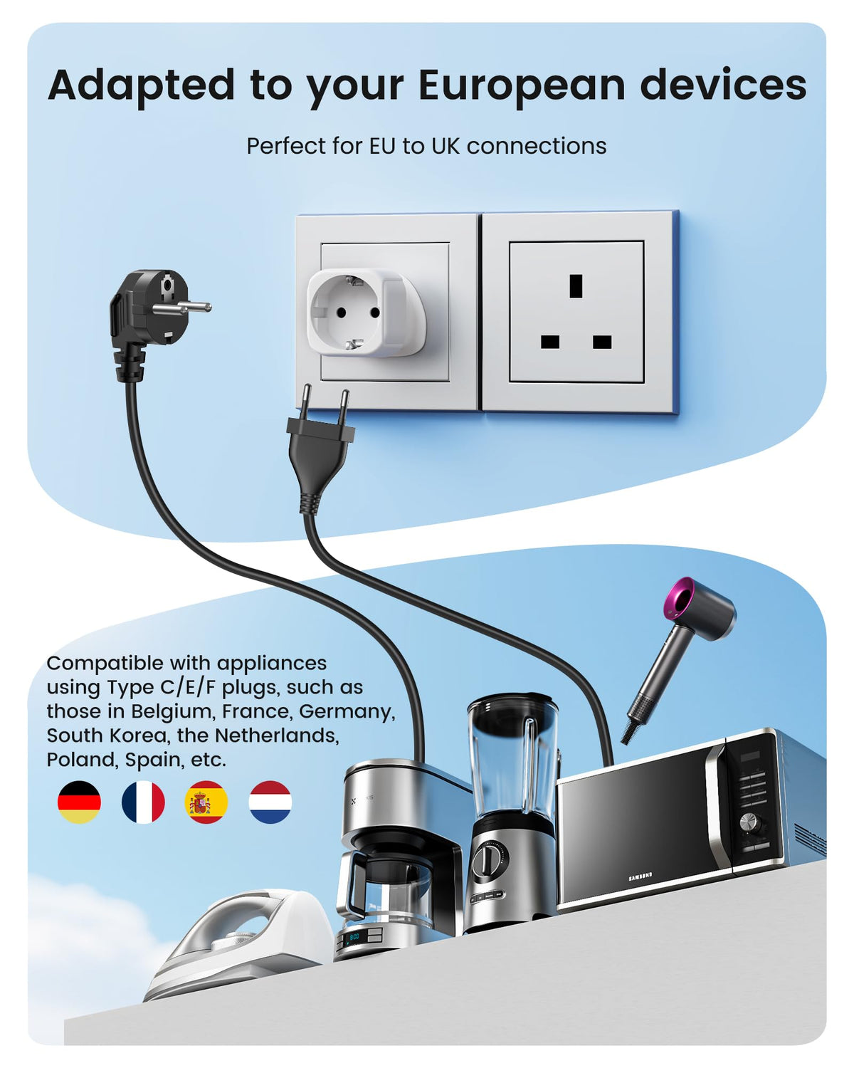 LENCENT 2 Pack EU to UK Plug Adapter,Black