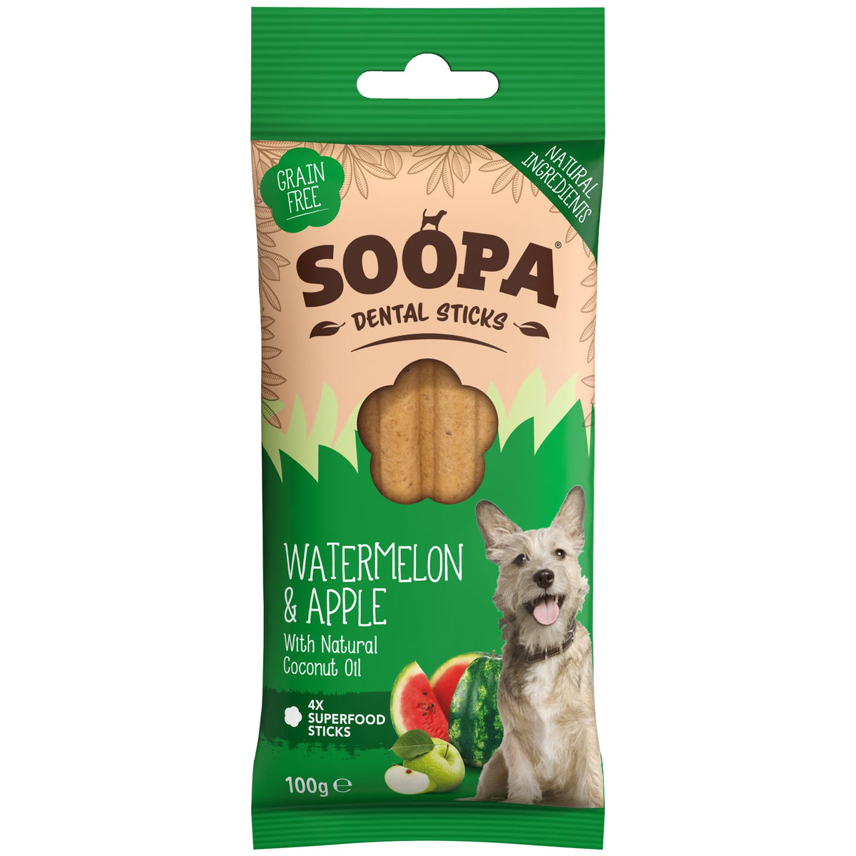 Soopa Carrot & Pumpkin Dog Dental Sticks, Chews to Clean Teeth, 100 g, 1-Pk