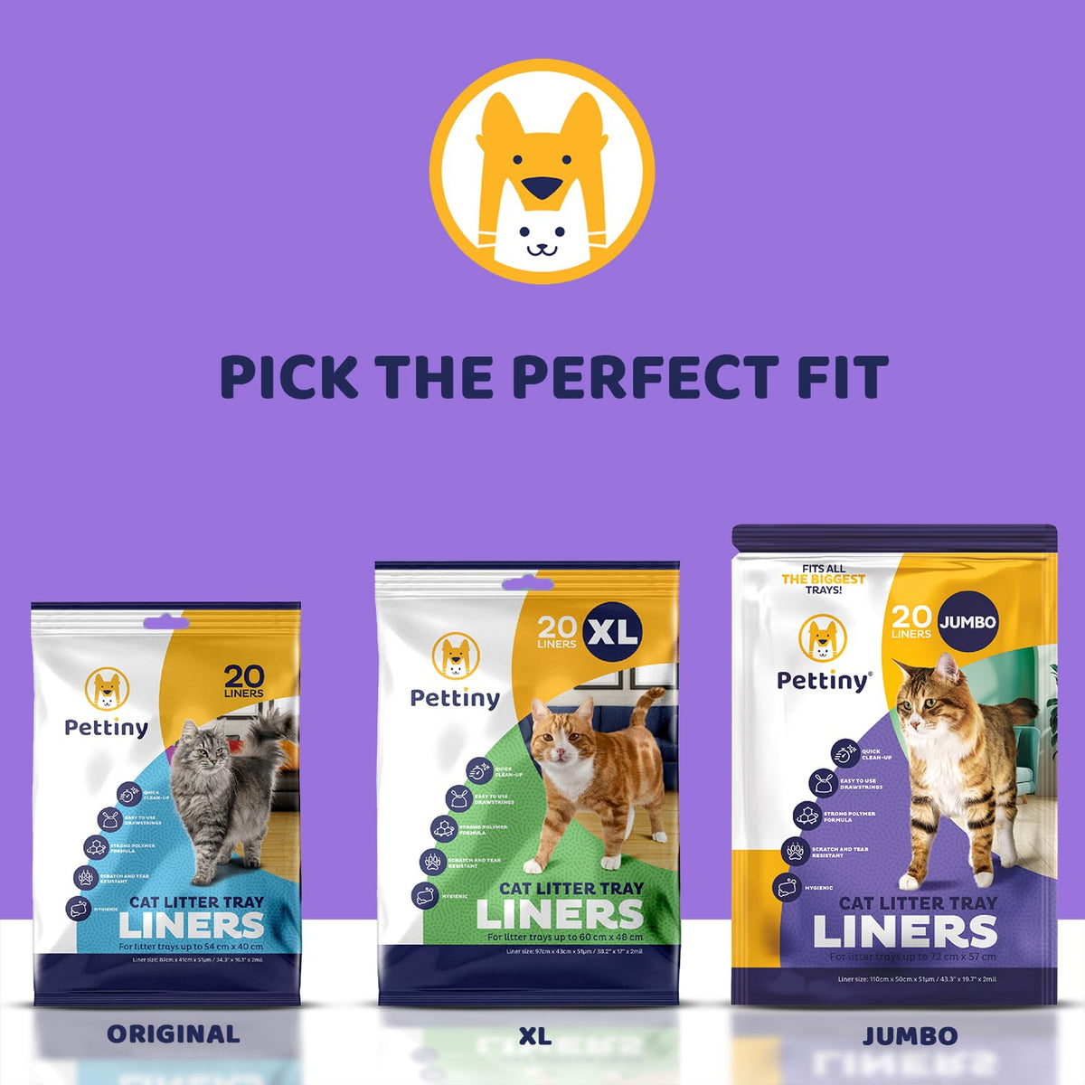 Pettiny 20 XL Cat Litter Tray Liners with Drawstrings Scratch Resistant Bags for Extra Large Litter Box