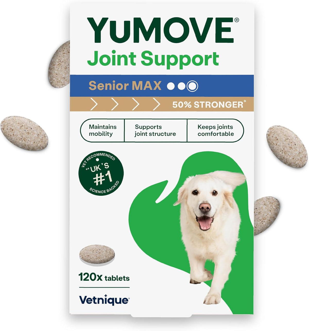 YuMOVE Max Strength Joint Supplement for Senior Dogs, Joint Care with Glucosamine, Chondroitin and Green Lipped Mussel, Age 8+, 120 Tablets