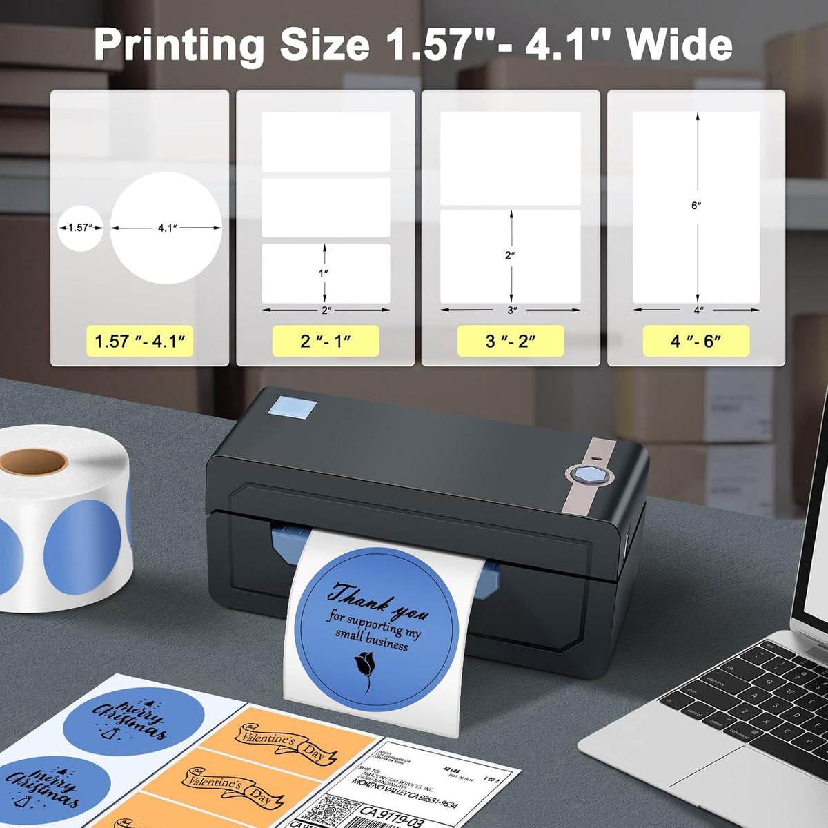 JADENS Bluetooth Thermal Label Printer, 4x6 Shipping Label Printer, 50 Labels Included, Compatible with Hermes, Royal Mail, DHL, DPD, Evri, Amazon, Shopify