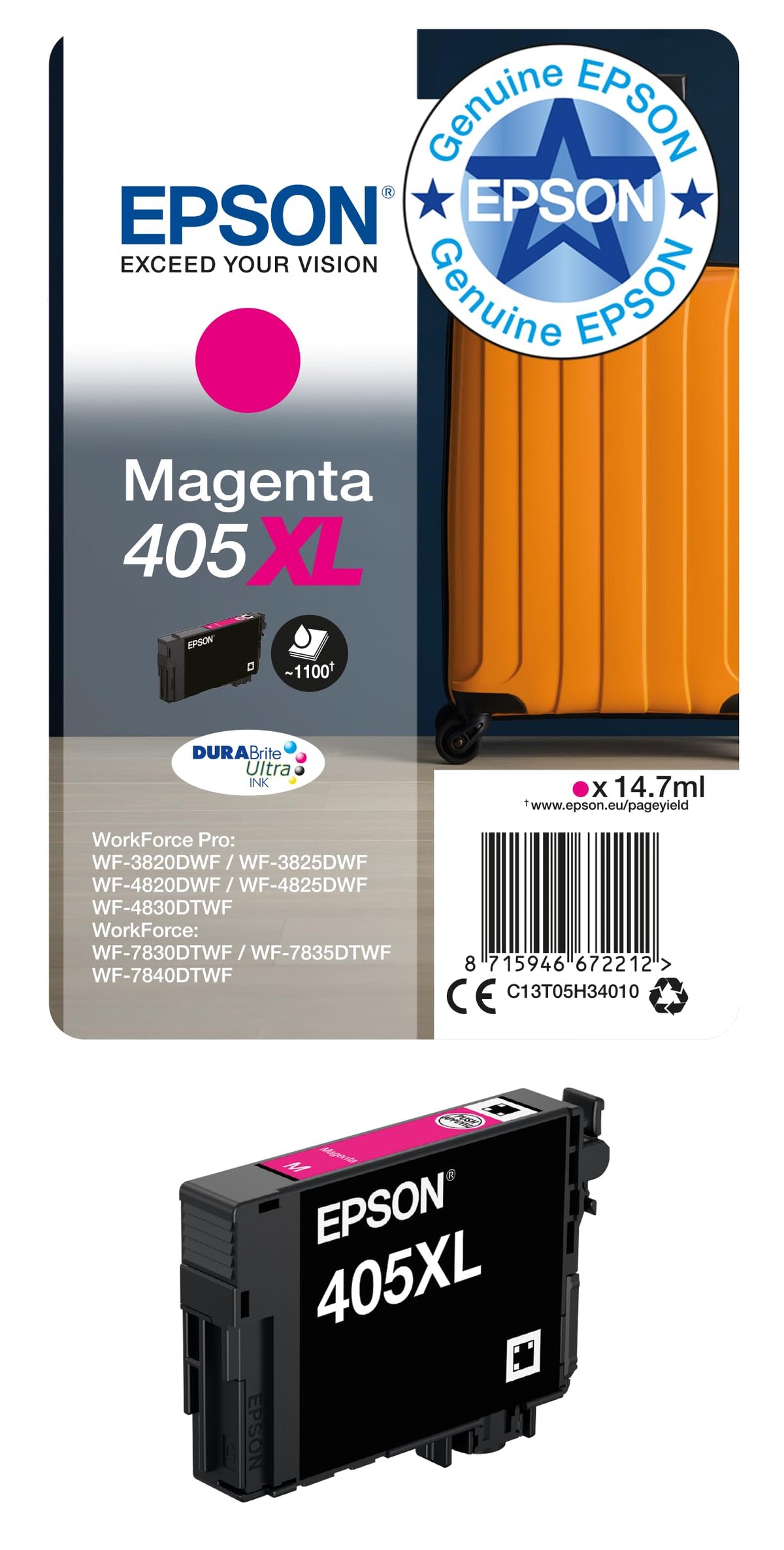 Epson 405 Suitcase Genuine Multipack, 4-colours Ink Cartridges, DURABrite Ultra Ink