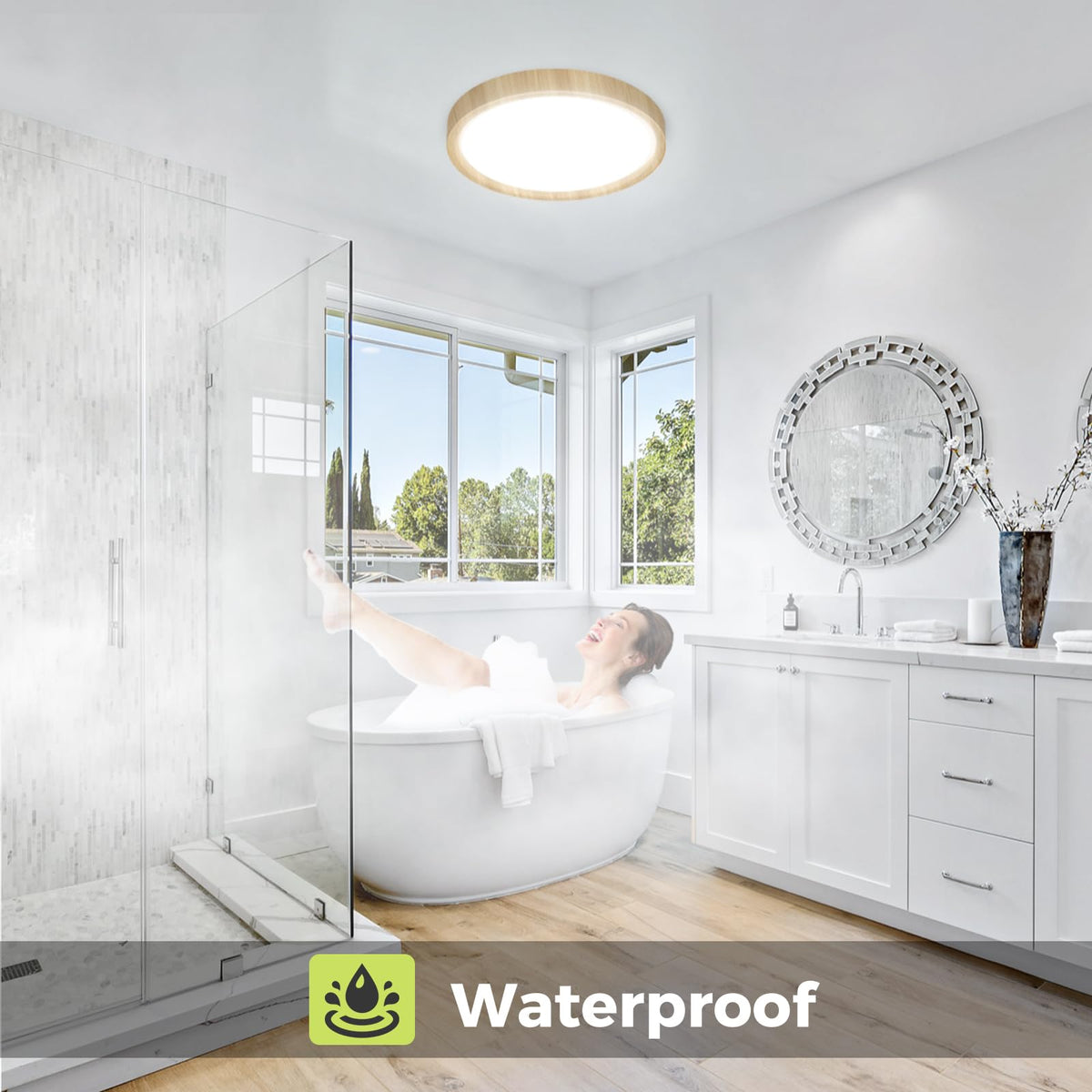 hepside Bathroom Light, 3000K/4000K/6500K 3 Color Temperature LED Ceiling Light, 15W 1500LM, Waterproof, Round, Small, Modern, Flush Ceiling Light for Bathroom, Kitchen, Bedroom, Black