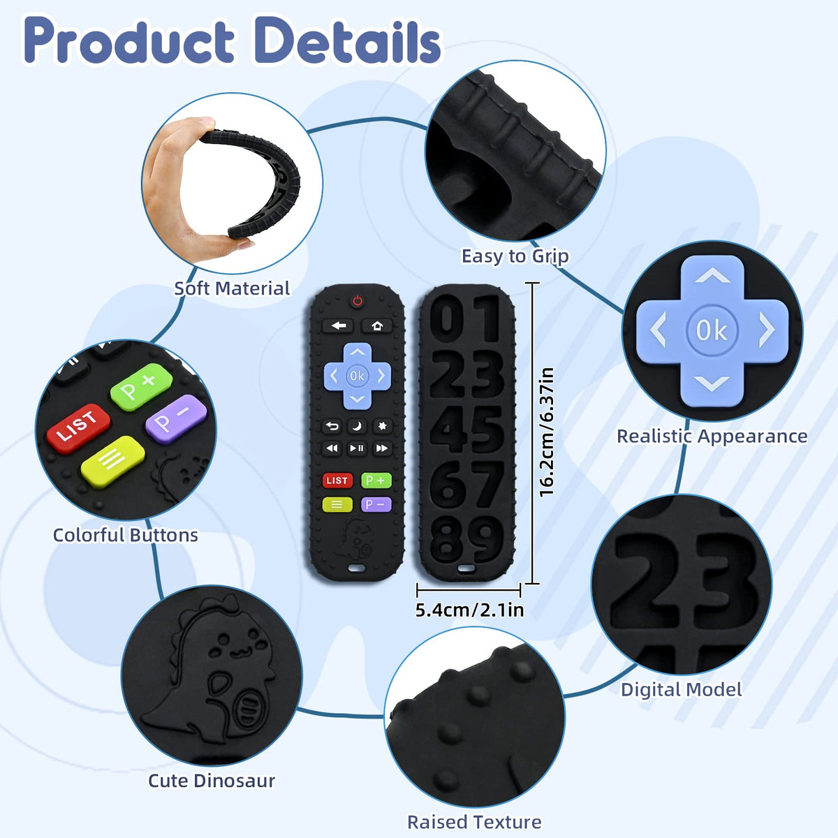 AiTuiTui Baby Teether for Teething Relief Baby Toys 0 3 6 9 12 Months, Sensory Silicone Remote Control Baby Teether Toy for Babies Newborn Infant Boy Girl Autism Toys for Baby Gifts