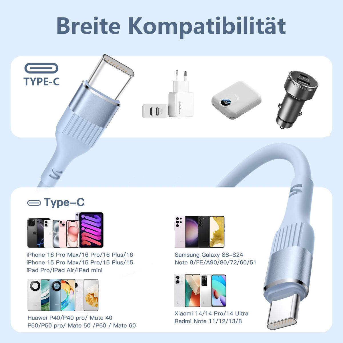 Nebite USB C Charger Cable 60W 6FT, 3 PACK USB C to USB C Charger Cable