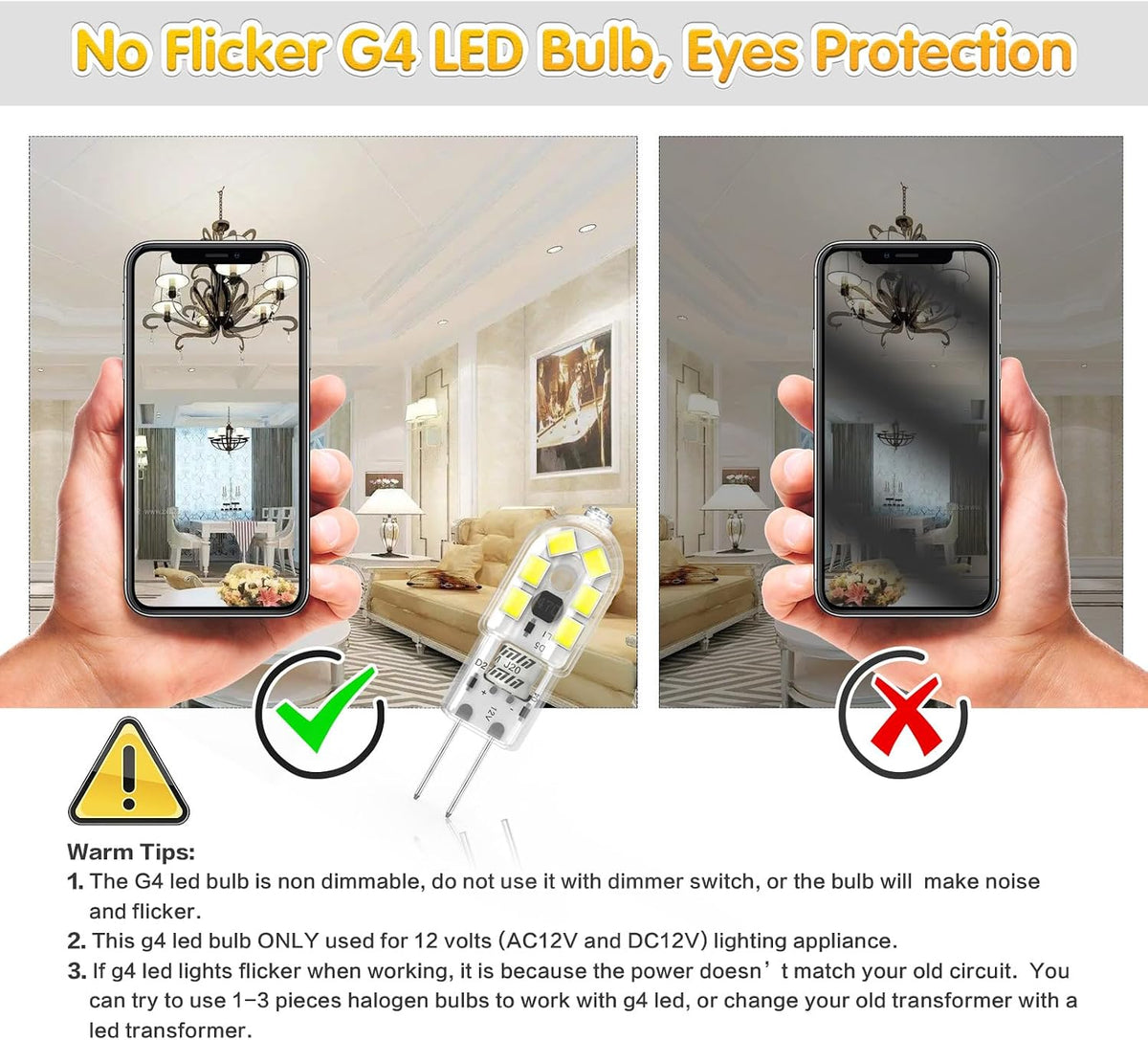 2W G4 LED Bulbs Warm White 3000K, Replacement 20W Halogen Bulb, Non Flicker AC/DC 12V Energy Saving G4 LED Capsule Light Bulbs, Non-Dimmable, 10 Pack