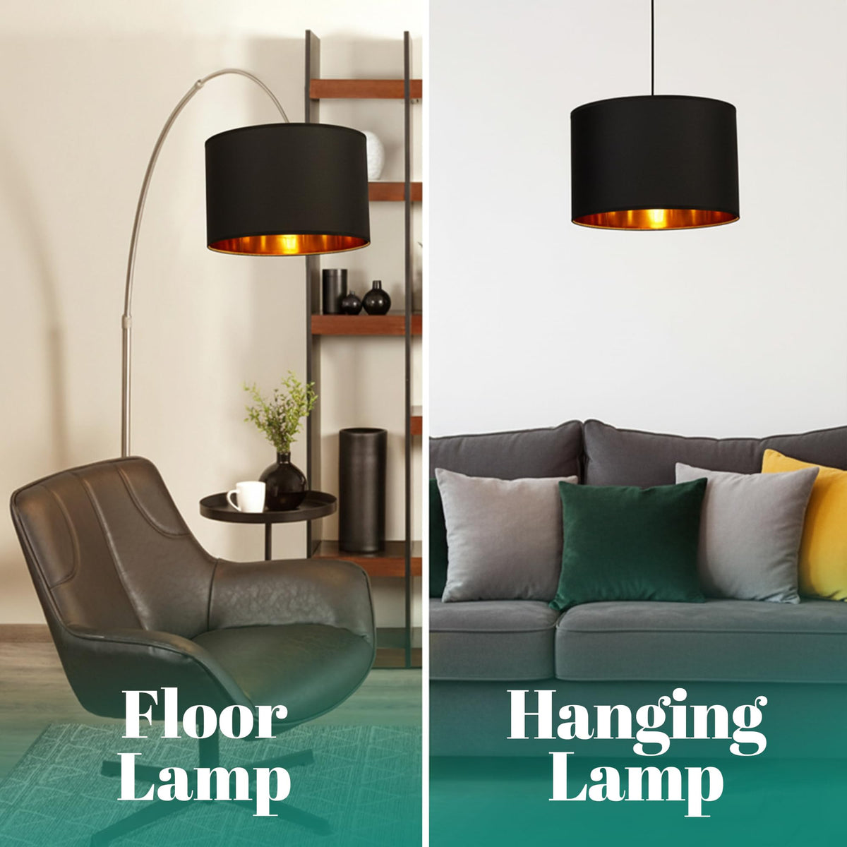 GIGGI Fabric Lamp Shades with Golden Inner Light Shade Ceiling – Modern Lampshades for Ceiling Lights, Lamp Shades for Table Lamps, Floor Lamps, Living Room, Bedroom, Home Décor (Green, 12")