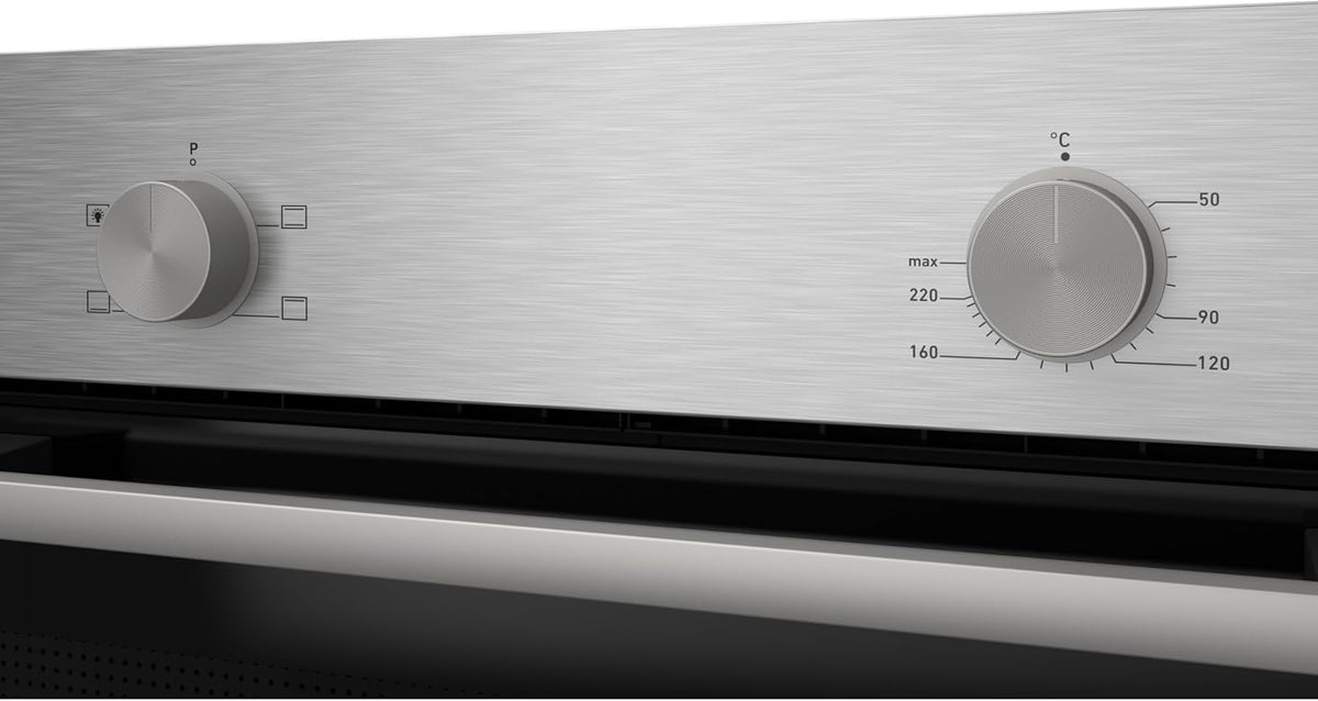 60cm Built-In Electric Static Oven - Stainless Steel & Black Glass Door