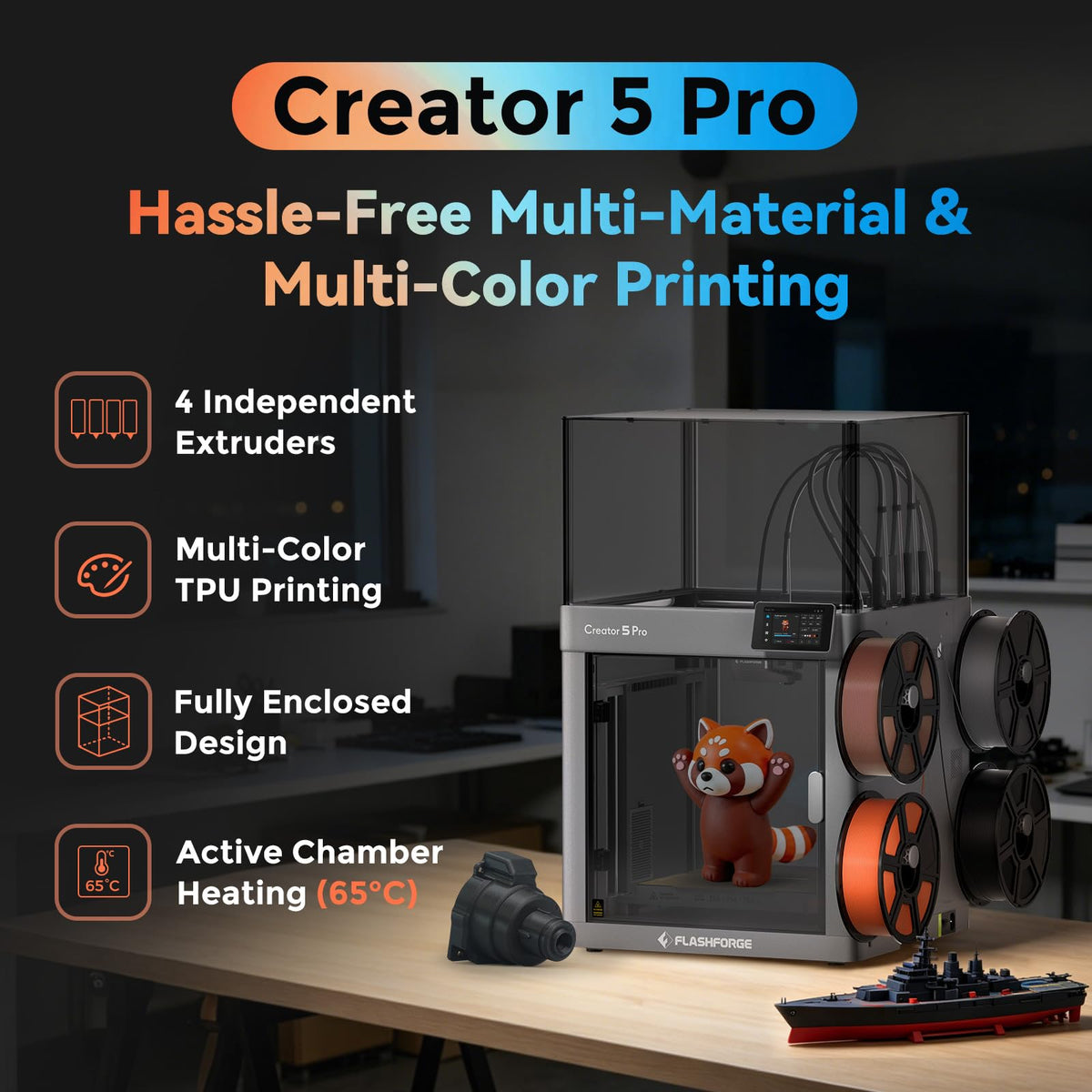 Flashforge Adventurer 5X 3D Printer with Multi-Color Printing,Customize with IFS,AD5X Multi-Material/Full-auto leveling 3D Printer,Max Speed: 600mm/s,Auto 4kg Filament Refill,Compact Integrated Design