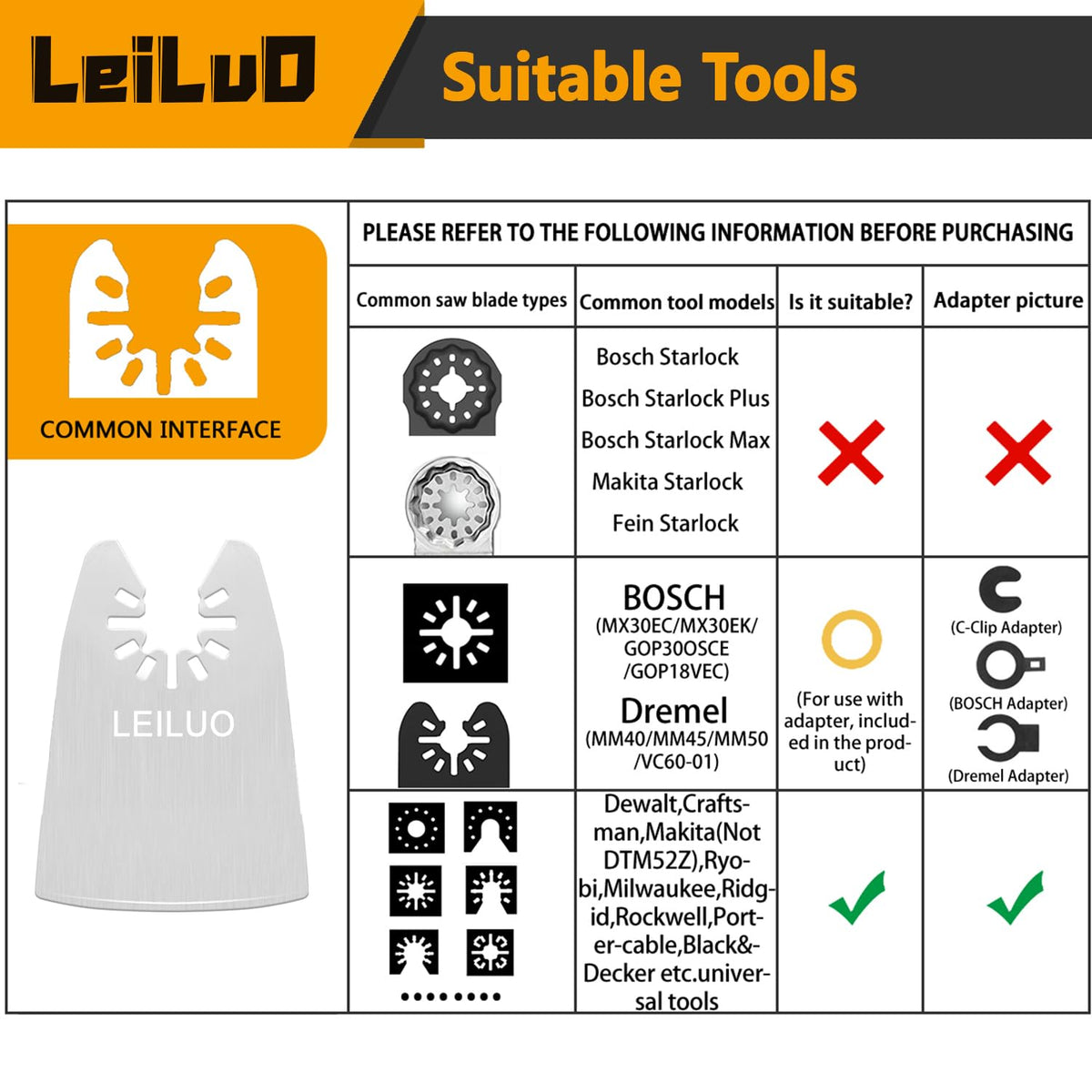 LEILUO 6Pcs Multitool Hook Blade, Multi Tool Hook Knife Blade Set