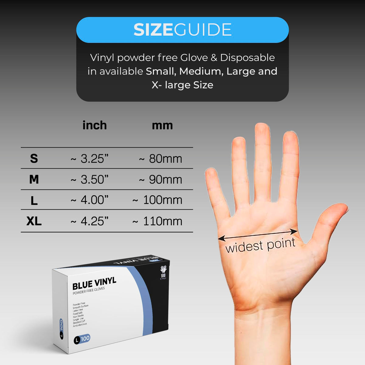 Disposable Gloves, Size S, Pack of 100, Blue Vinyl Gloves, Powder Free, Latex Free, Comfortable Fit, Suitable for Food Handling, Cleaning, Hairdressing & Multi-Purpose Use