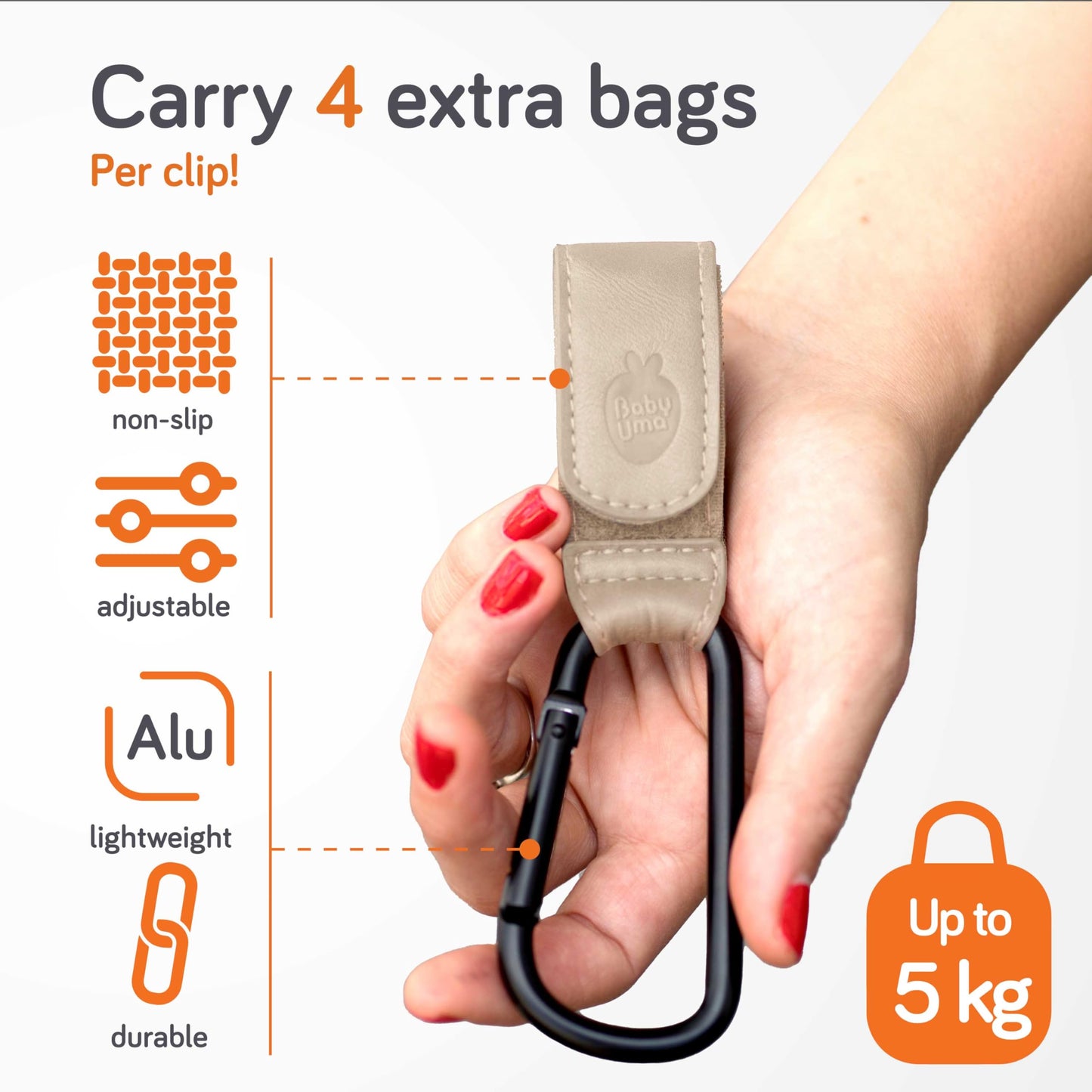 Baby Uma Buggy Clips - 2022 Double-Platinum Winning Pram Clips, Universal Pram Accessories, 5 kg Weight Capacity & Non-Slip, Baby Travel Essentials