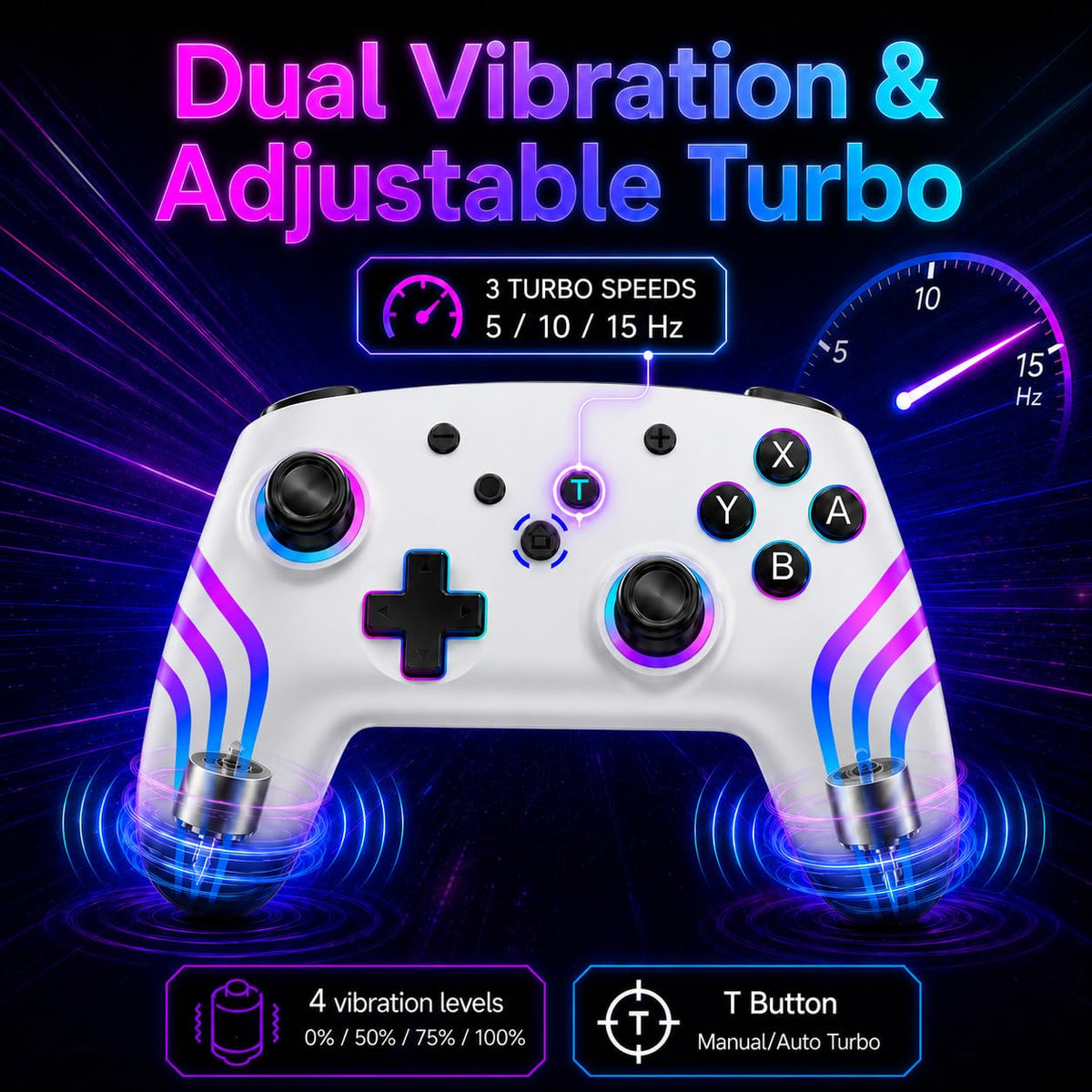 Riscvma 2pcs Controller for Switch/Switch 2/Lite/OLED/PC, Wireless Controller for Switch with 7 Color Changing RGB Lighting/Dual Vibration/6 Axis Gyroscope/Turbo, Ergonomic Precise Joystick