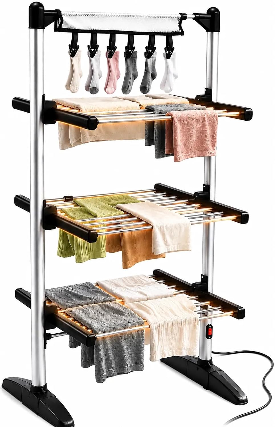 Duronic CA30 BK Electric Heated Clothes Airer, 300W 3 Tier, Foldable, Black