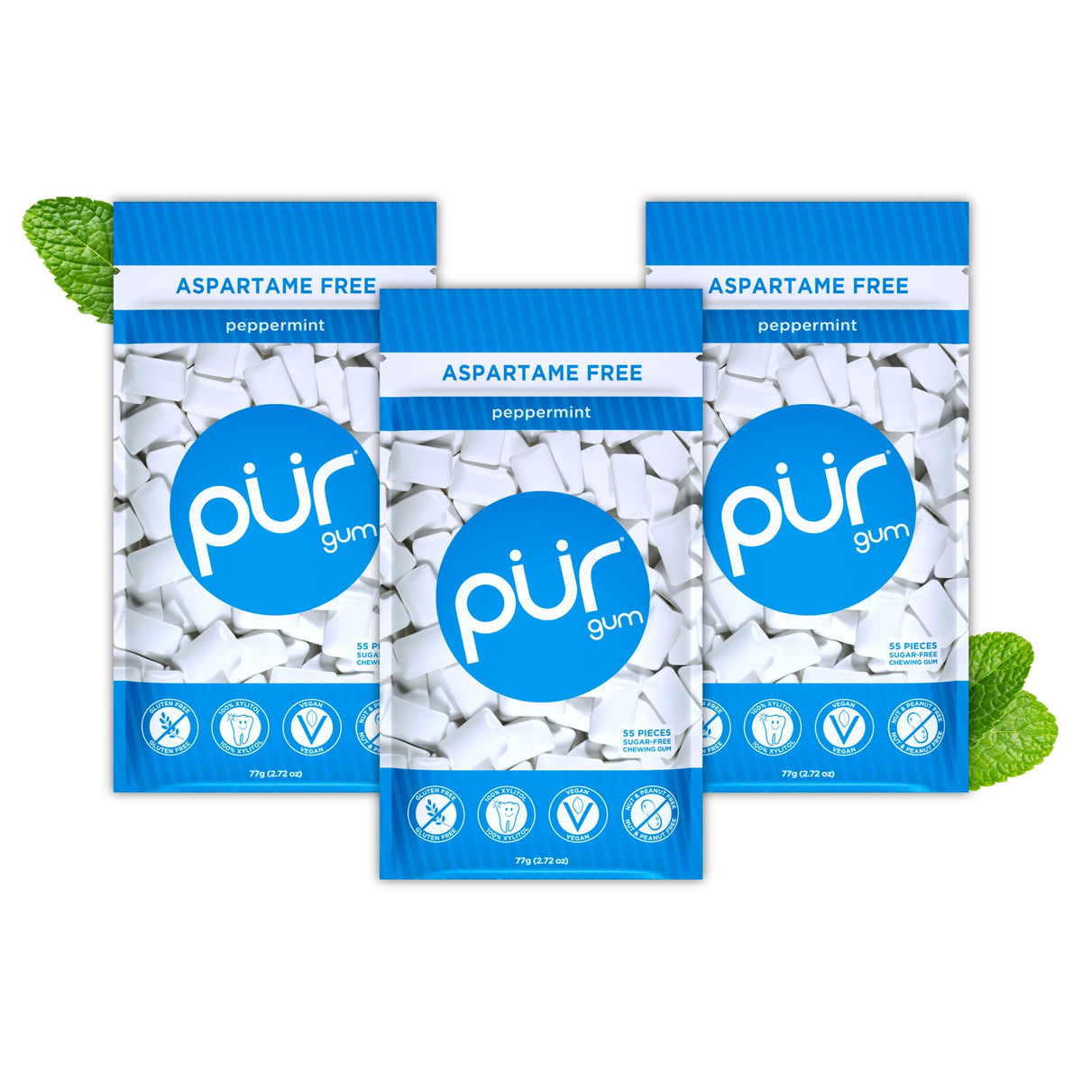 PUR Gum, Spearmint, Xylitol Gum, No Artificial flavour, 55 Count