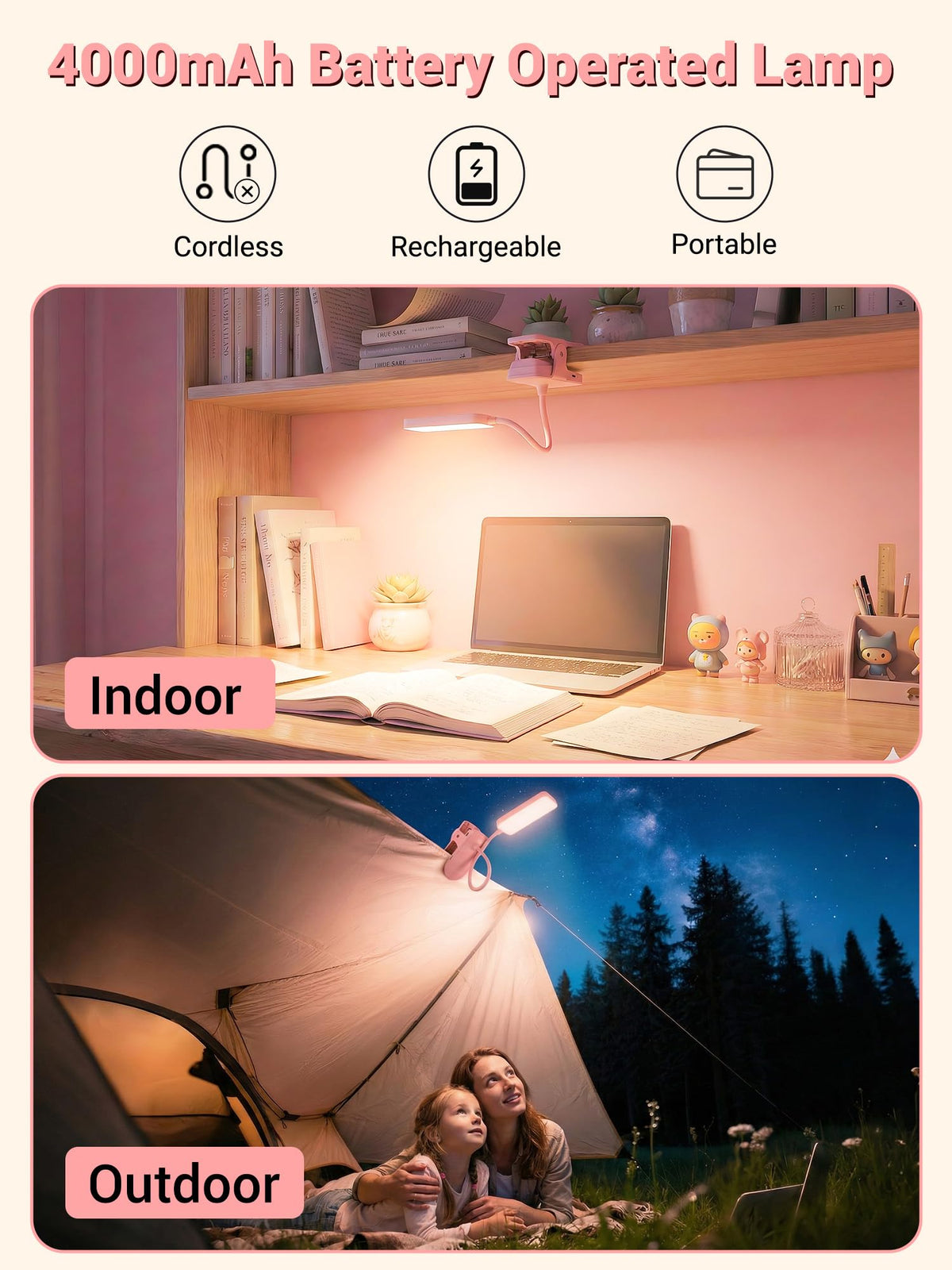 Reading Light,9 Brightness+5 Colors Clip on Light, LED Desk Lamp Table Lamp
