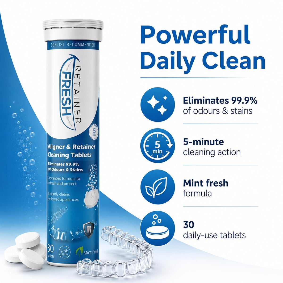 Retainer Fresh Retainer Cleaner Tablets 120 Tablets 4 Month Denture Cleaner