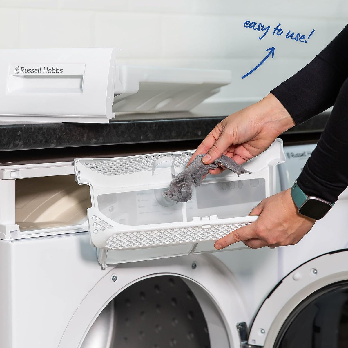 Russell Hobbs Freestanding Condenser Dryer Electric Tumble Dryer 15 Programmes 8kg Capacity 3 Heat Settings LED Display DelayStart Anti-Crease Child Lock Black Clothes Dryer RH8CTD111B