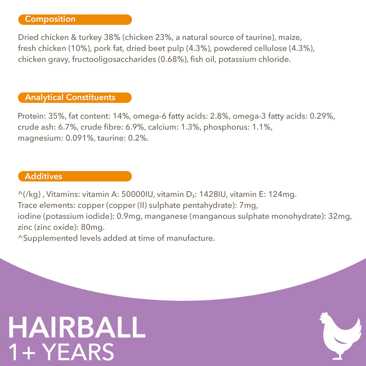 IAMS Hairball Complete Dry Cat Food Chicken 3kg - Significantly Reduces Hairball Formation
