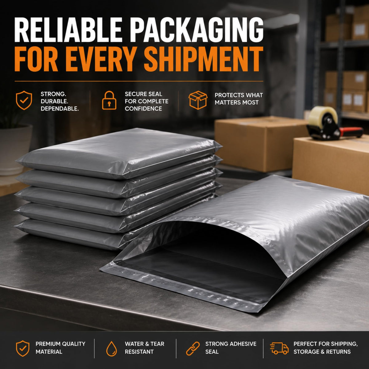 Large Postage Bags for Clothes Vinted - 25 Packs 17x24 Inch Mailing Bags, Self Seal Waterproof Parcel Bag - Heavy Duty Grey Poly Mailers for Packaging, Shipping & Delivery - (432 x 610 mm)