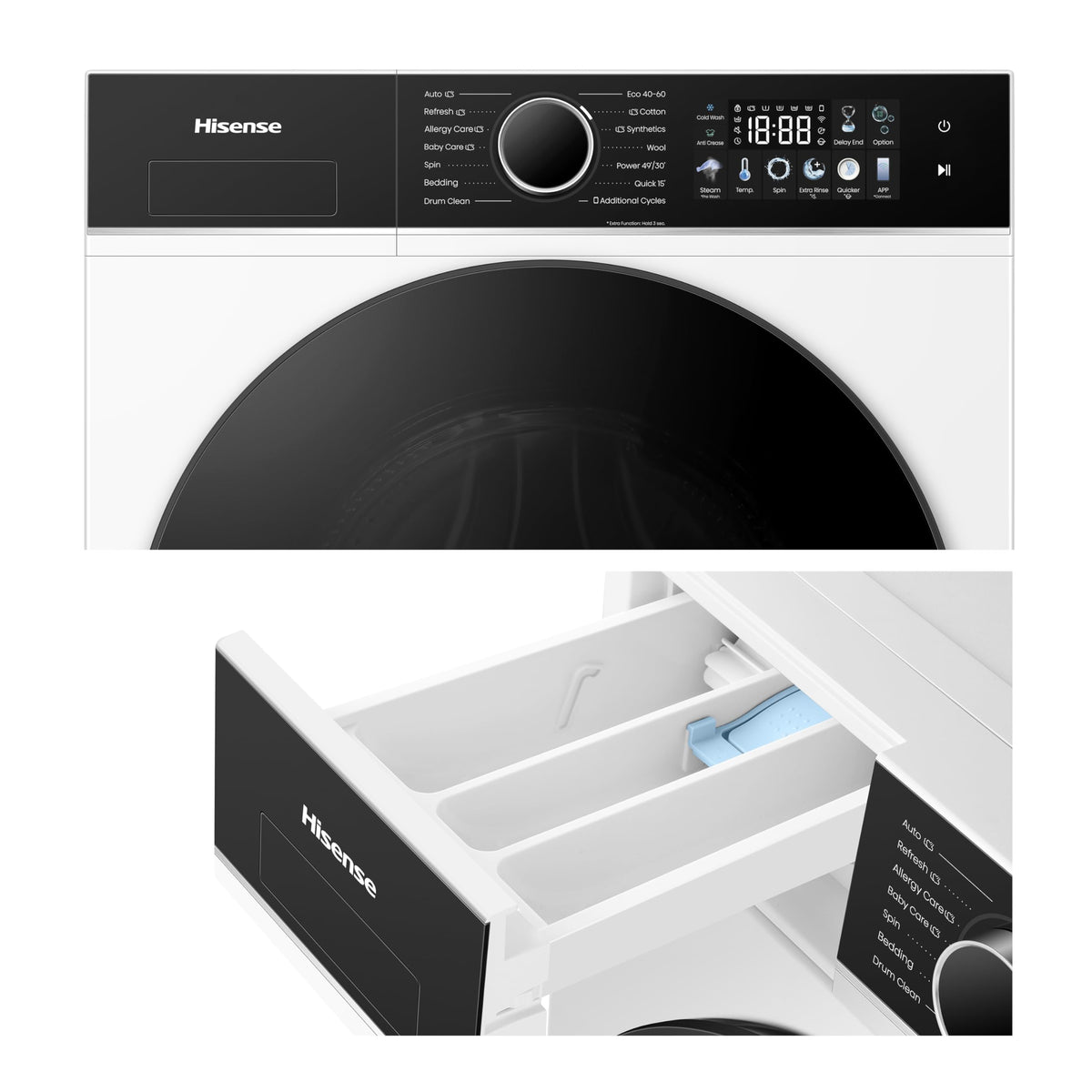 Hisense WF1G7021BW Freestanding 7 KG-Front Load Durable Inverter Washing Machine, Steam Wash-Quick Wash-15 Washing Programs-1200 RPM-White-Energy Rating B