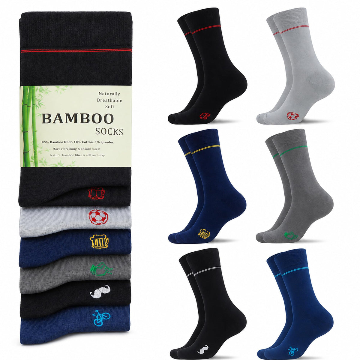 WeciBor Men's Bamboo Seamless Socks 6/12 Pack