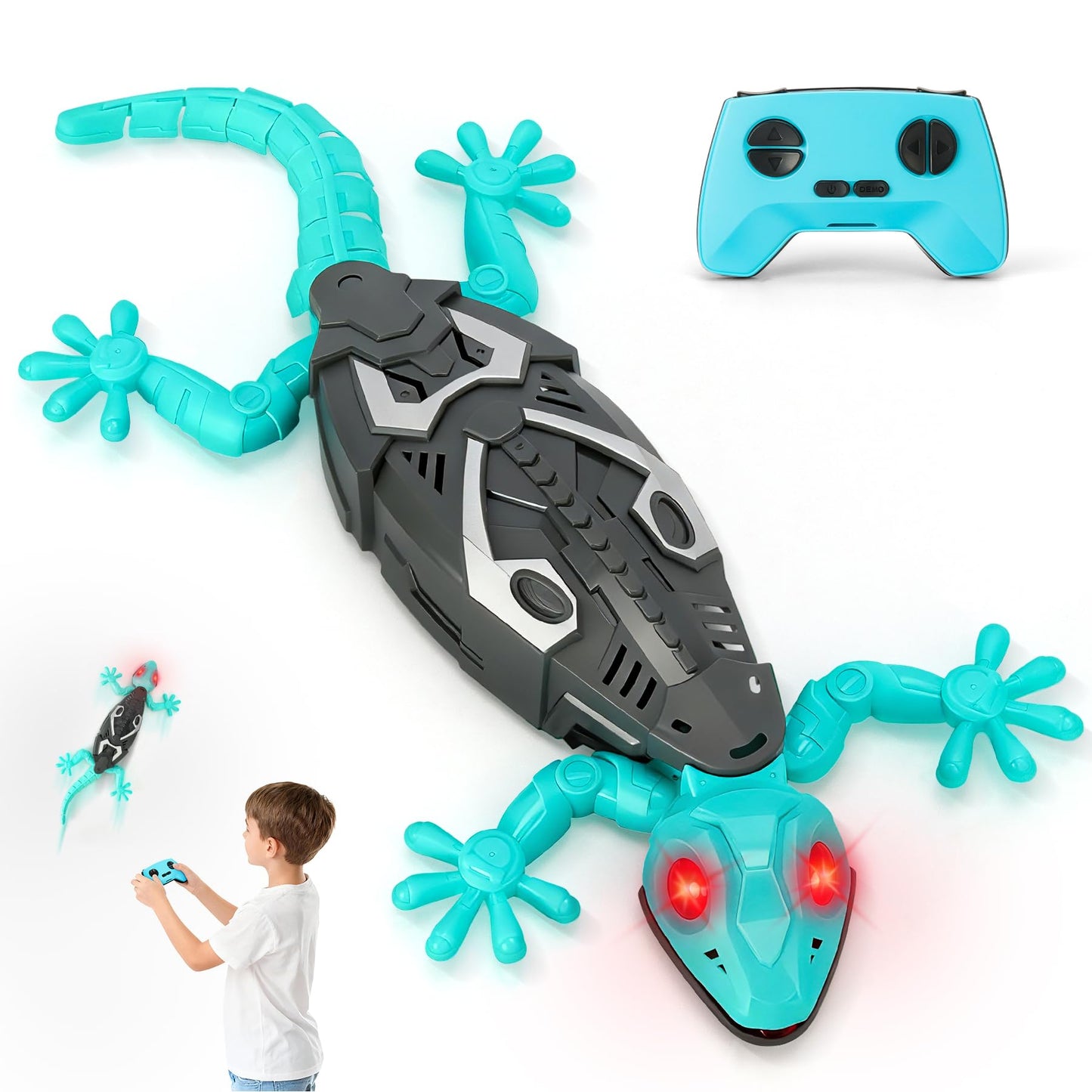 Wall Crawler Gecko, Remote Control Charging Gecko, 360 ° Rotation Lizard Remote Control Toy, Birthday Suitable for Boys and Girls, Boys Toys Age 4 (Blue)