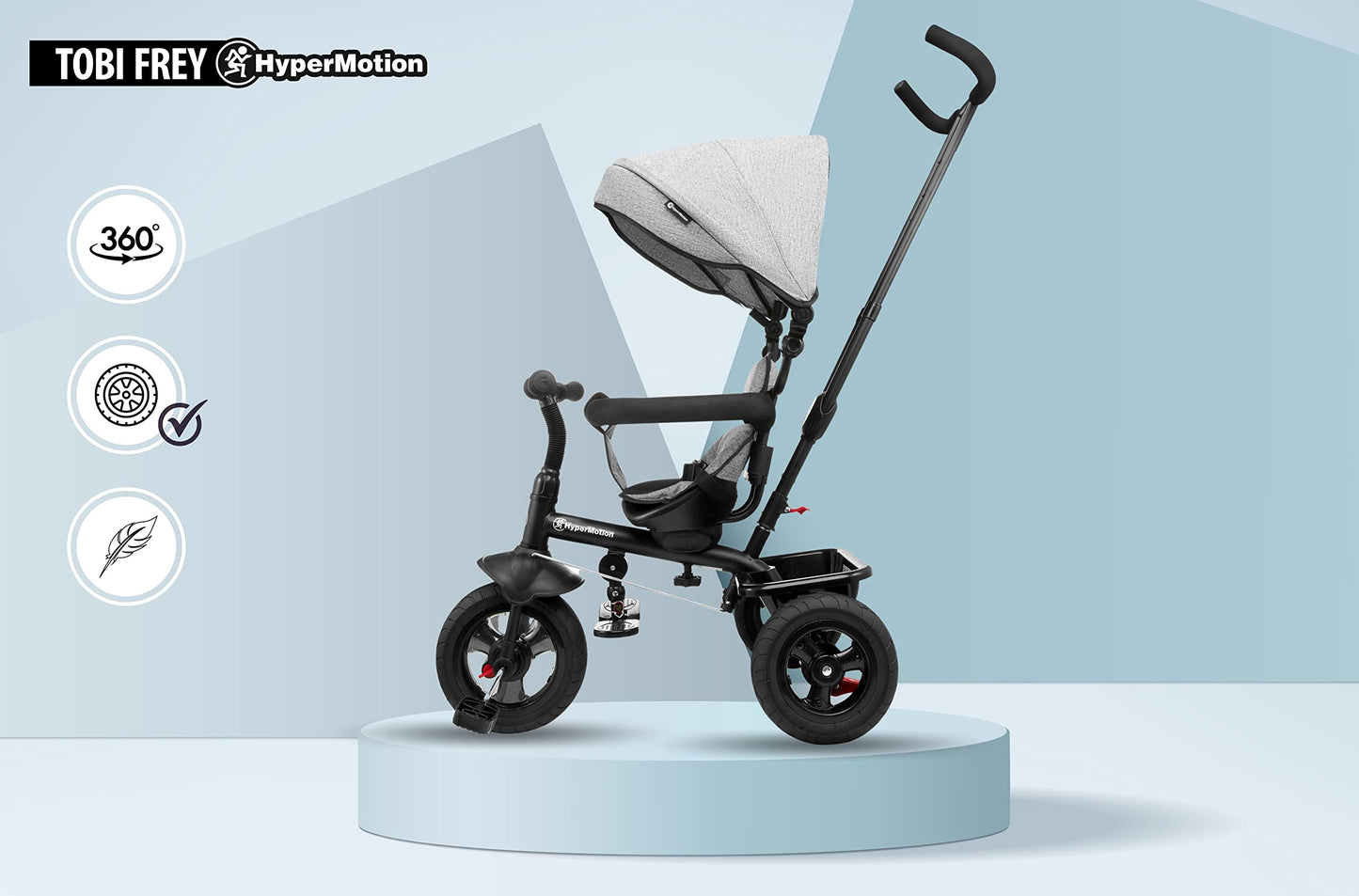 HyperMotion Toddler Tricycle with Parent Handle, Canopy, Safety Belt & Basket — From 12 Months