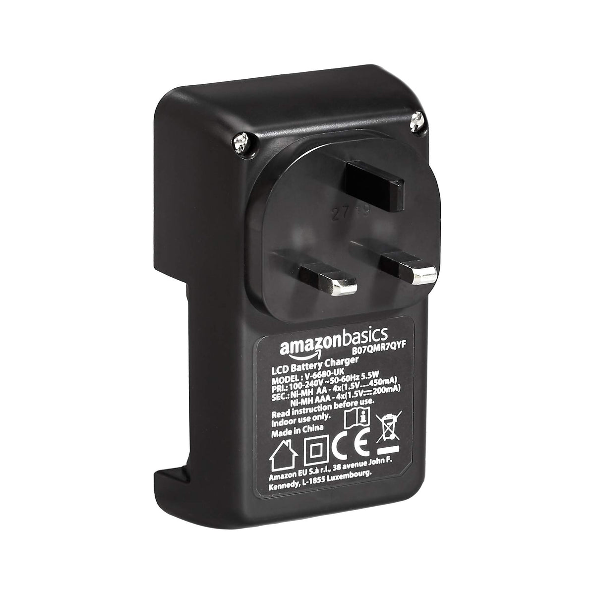 Amazon Basics 4 Slot Ni-MH AA & AAA Battery Charger With Indicator LEDs, With USB Port, Black