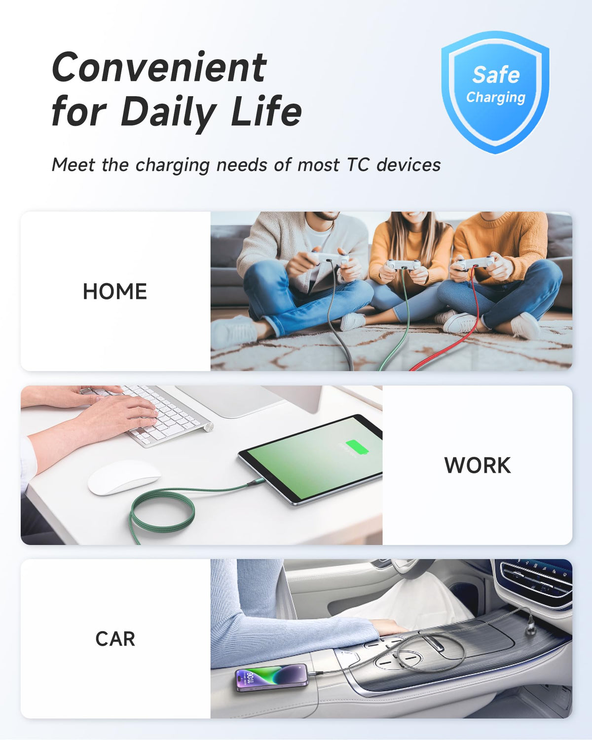 RAVIAD USB C Charger Cable [0.3M+1M+2M 3Pack]USB to USB C Cable Fast Charge