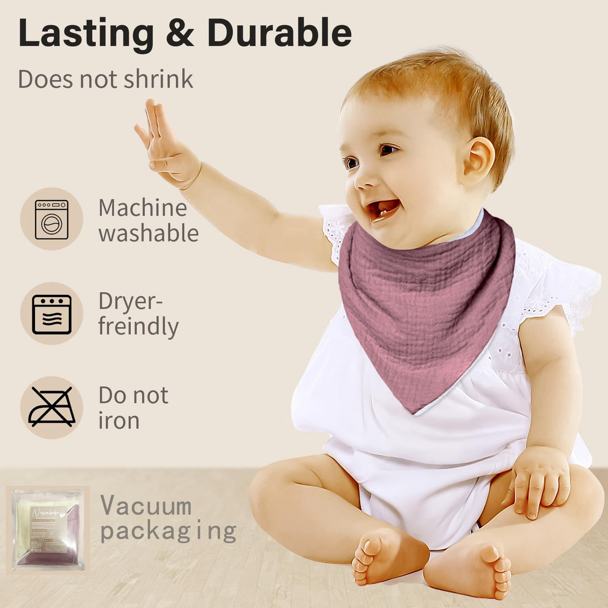 NISXABEBE Muslin Baby Bibs 6 Pack Dribble Bandana Bibs Cotton Drool Bibs for Teething Soft and Absorbent with Adjustable Snaps