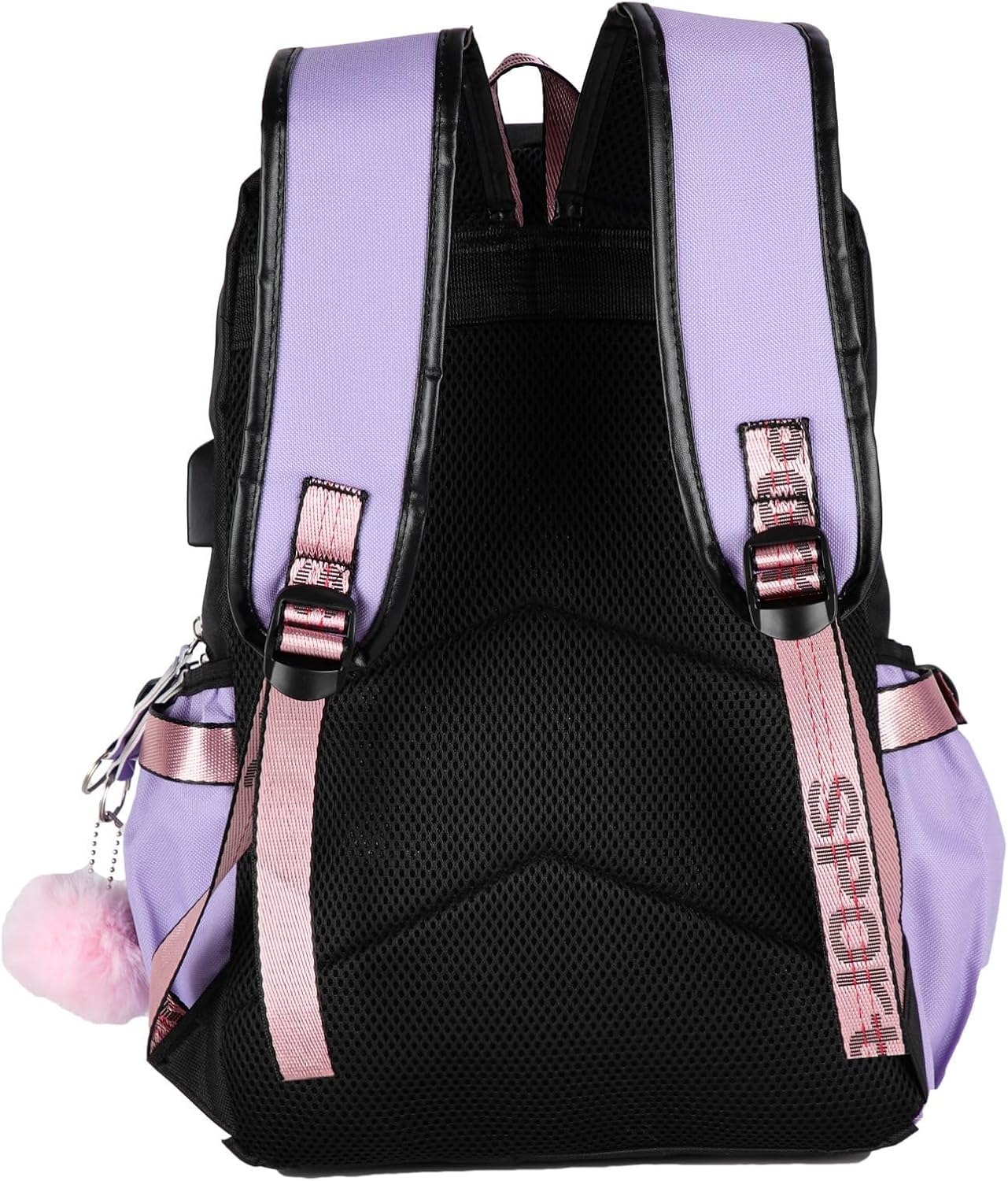 Kpop Purple Black Backpack for School, Large K Pop Rucksack with USB and Audio Cable, Lightweight Casual School Bag for Vacation Travel, Kpop Backpack for Girls Boys Fans