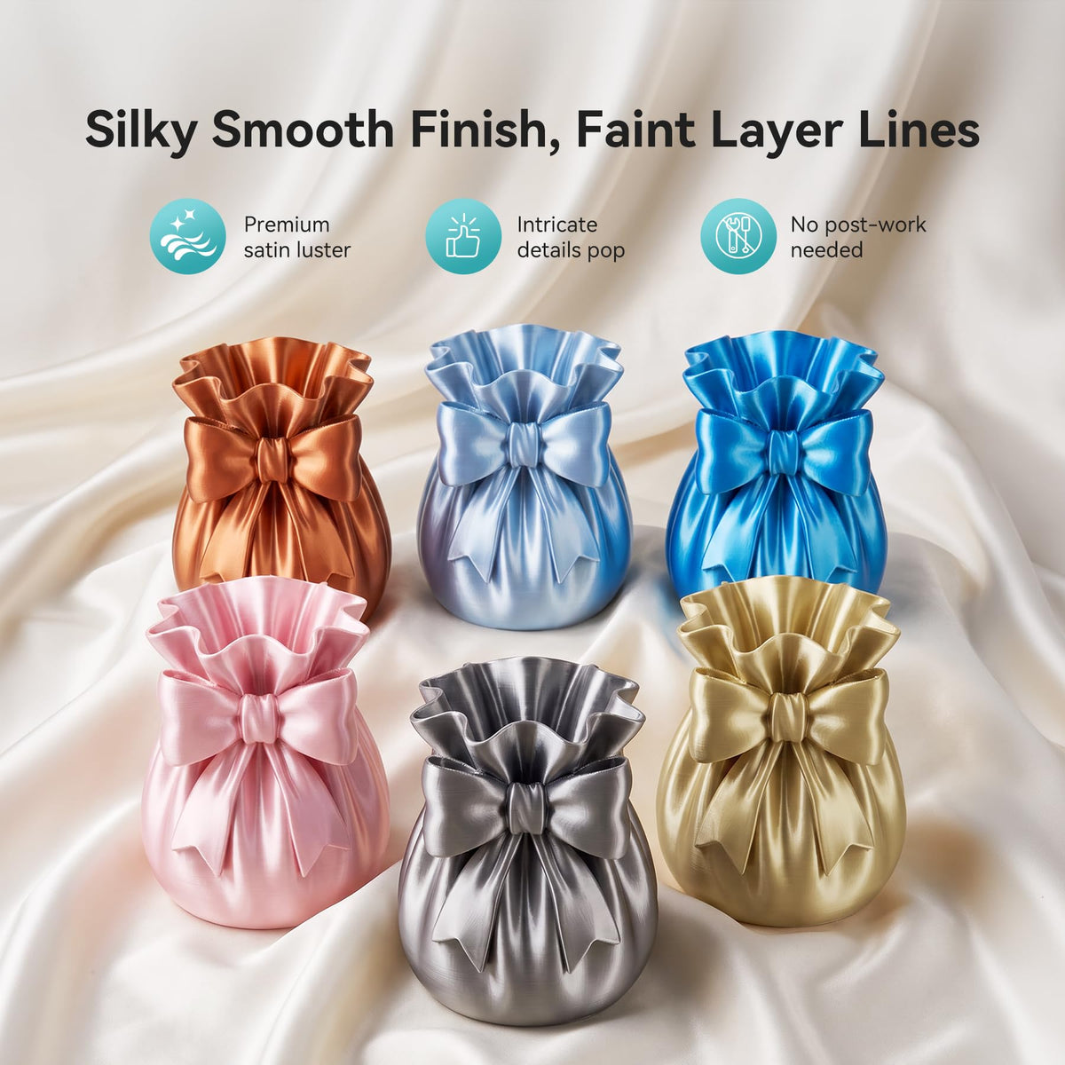 SUNLU 4KG Silk 2.0 PLA Filament 1.75, Gold+Silver+Titanium Steel+Copper Red