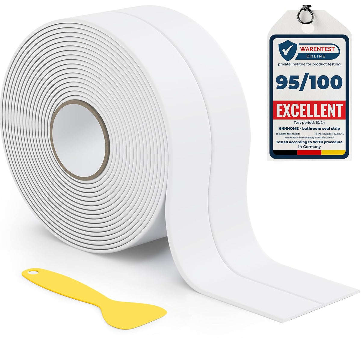 HNNHOME 38mm x 3.2m White Self-Adhesive Bath Sealant Strip, Waterproof Sealing Tape Caulk Strip for Kitchen, Bathroom, Wall Corner, and Sink (White, 1)