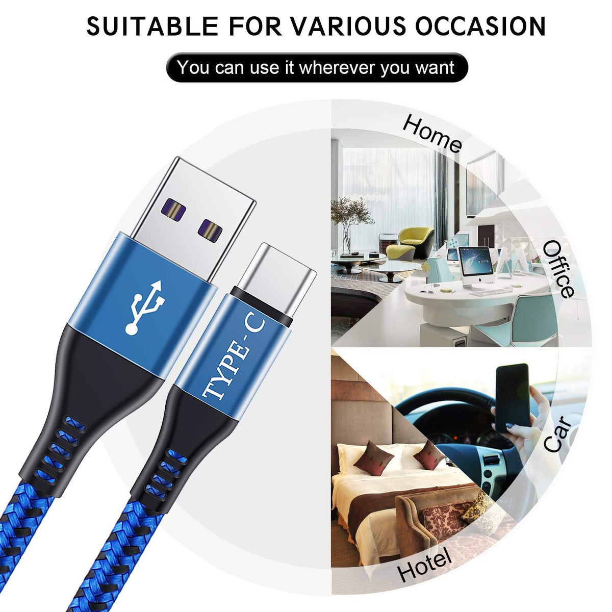 USB C Charger Cable 3M 3Pack,Extra Long USB to USB C Fast Charging Cable Braided,3A USB Type C Lead Fast Charge Compatible with Samsung Galaxy S21 S22 Plus S23 S20 S10,A54 A21s A20e,Xperia,PS5,Switch