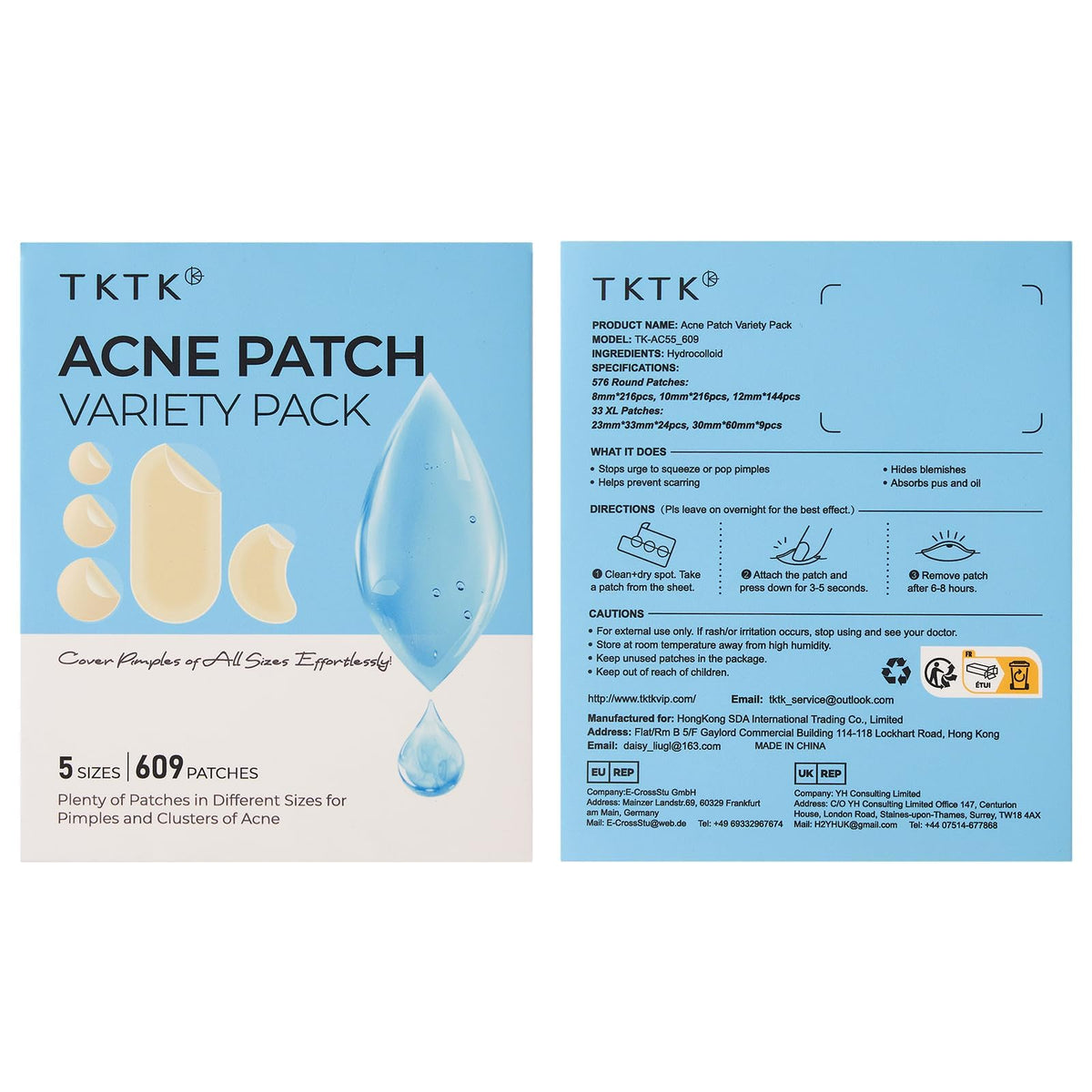 TKTK 443 Count Pimple Patches for Face, Hydrocolloid Spot Stickers, 5 Sizes