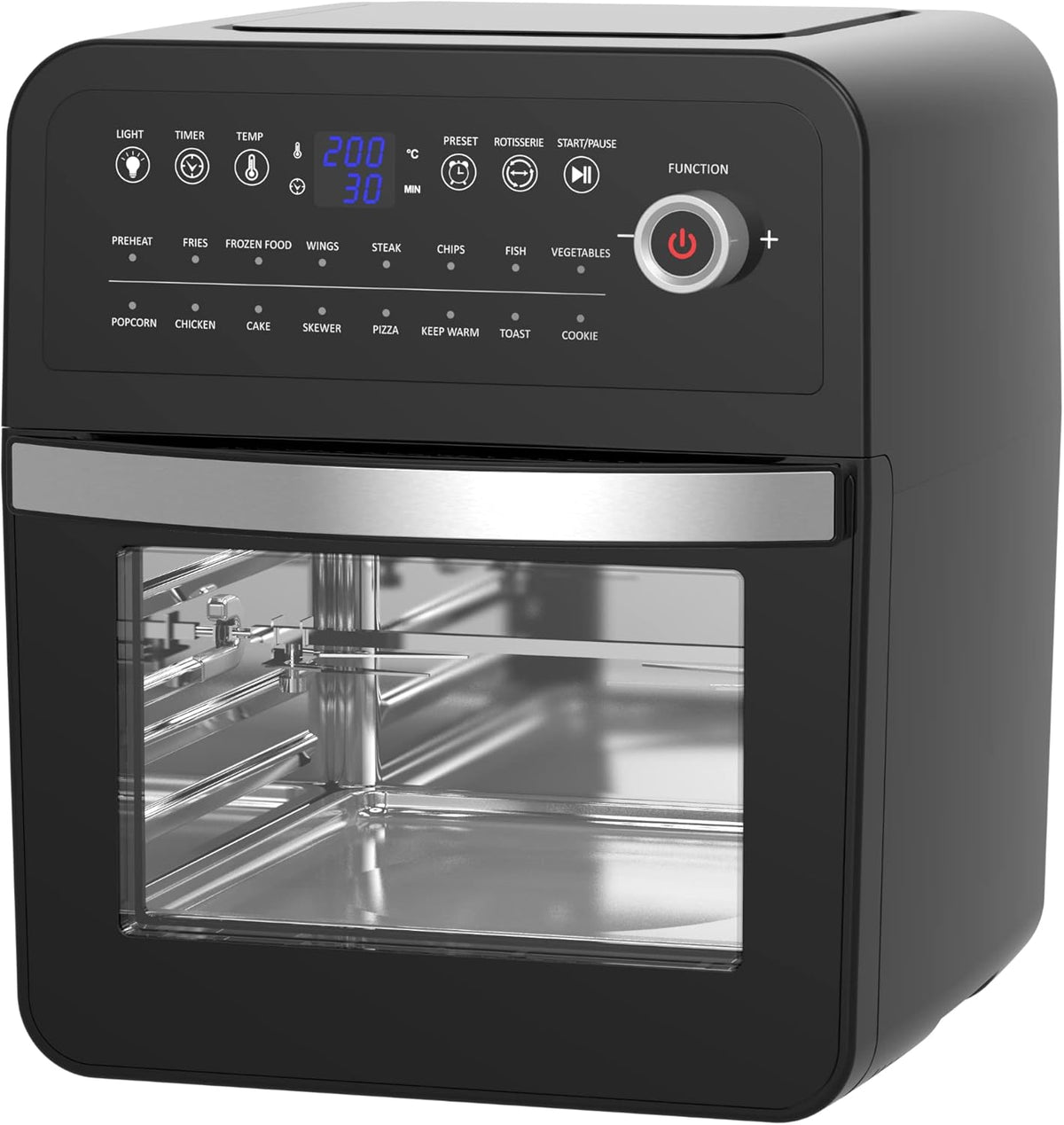 EMtronics Retro Air Fryer Oven Combi, Rotisserie and Grill, Large Family Size 12L with 16 Pre-Set Menus for Oil Free Cooking – Black