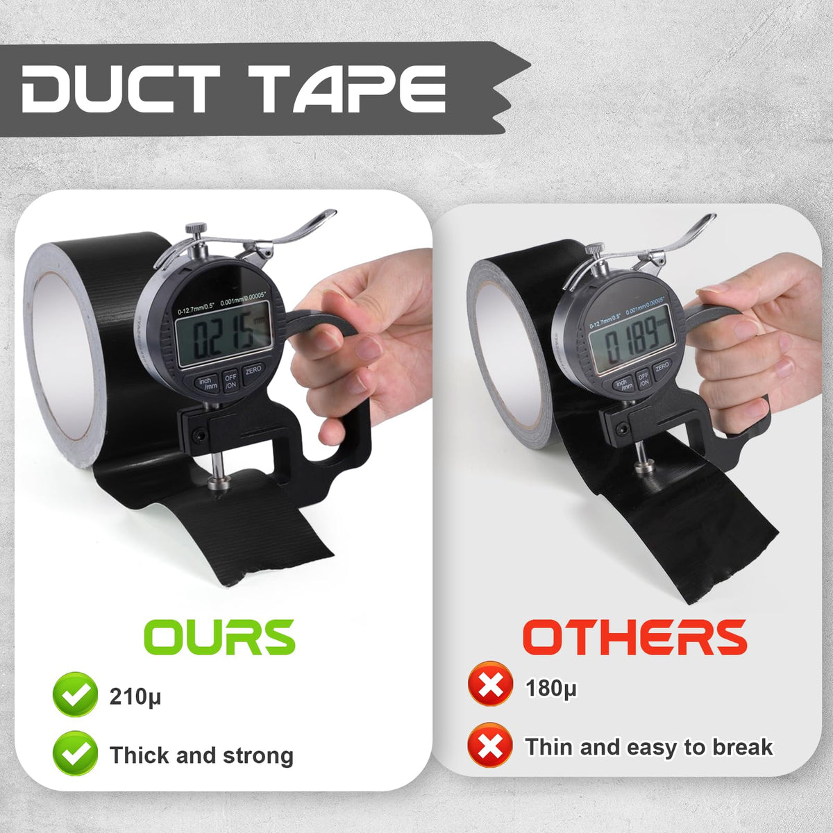 3 Rolls Duct Tape 48mm x 18m 8.5Mil, Silver Gaffer Tape 210μ