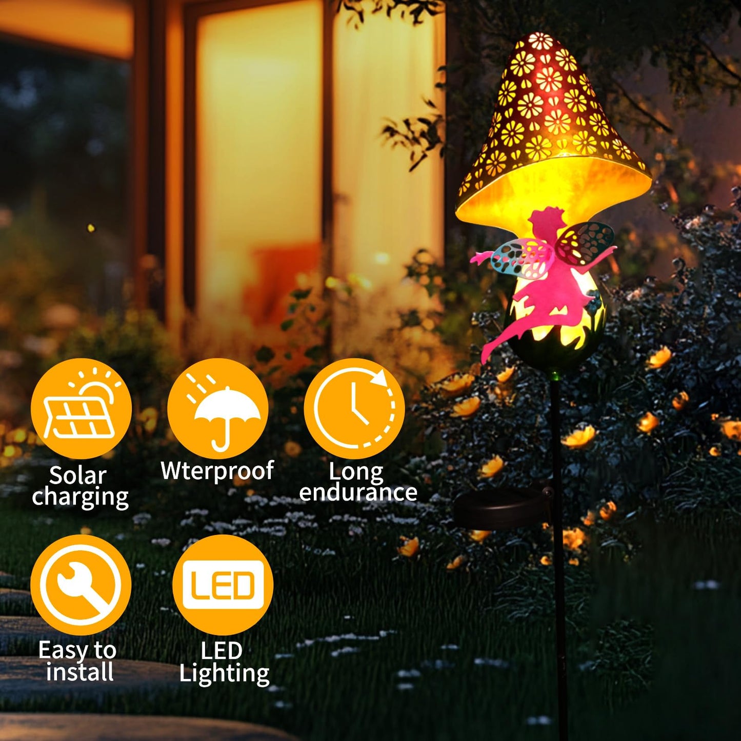 ZKLiLi Solar Lights Garden Decorations,Moon Fairy Light,Solar Crackle Glass Globe,Warm LED Light for Pathway Lawn Patio Courtyard Gifts for Mom Grandma Women