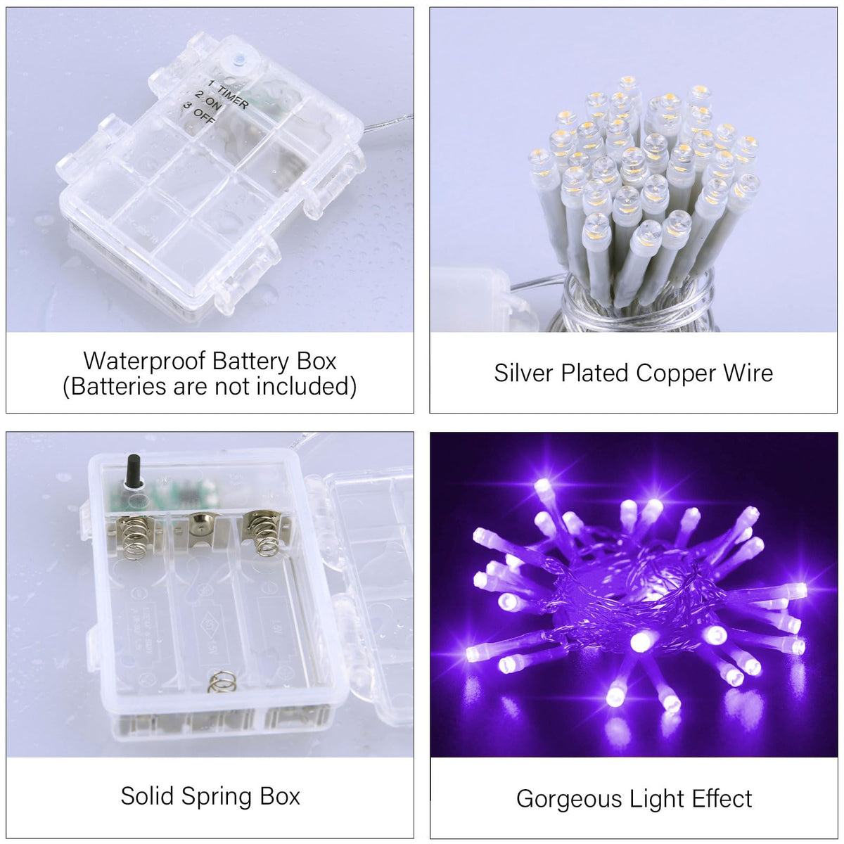 Dalugo Battery Fairy Lights, 3M 30 LED Warm White String Lights with 6h Timer, IP65 Waterproof Battery Powered Fairy Lights for Indoor Outdoor Christmas Decorations